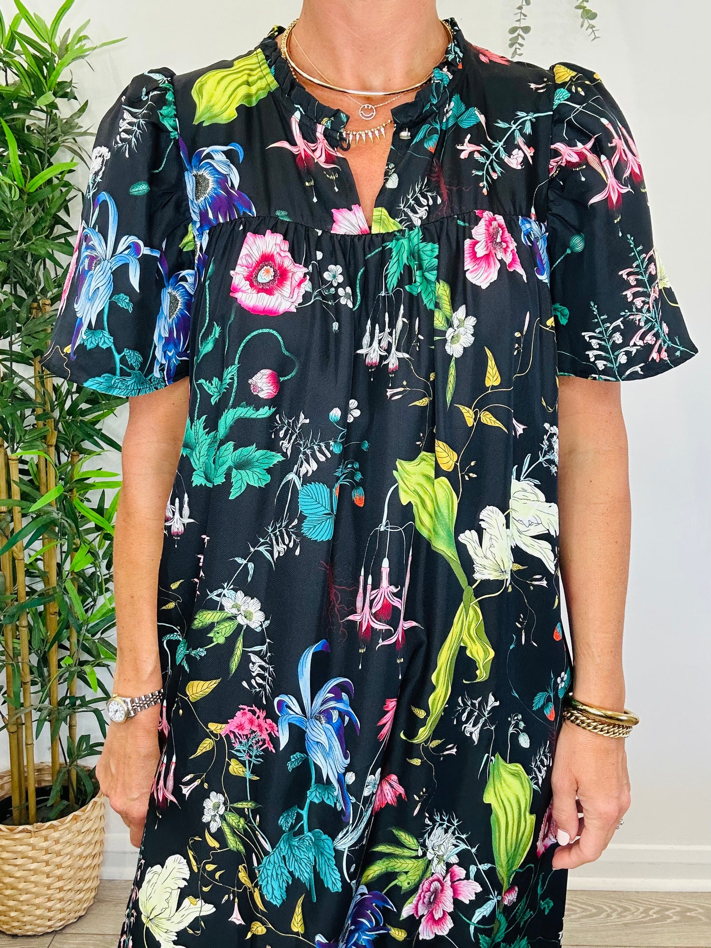 Floral Silk Dress - Size 34