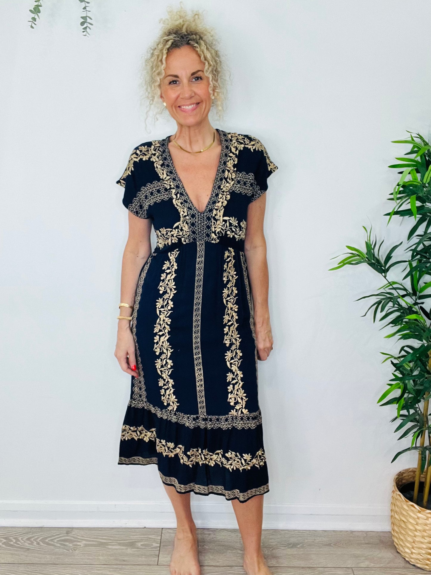 Embroidered Midi Dress - Size M