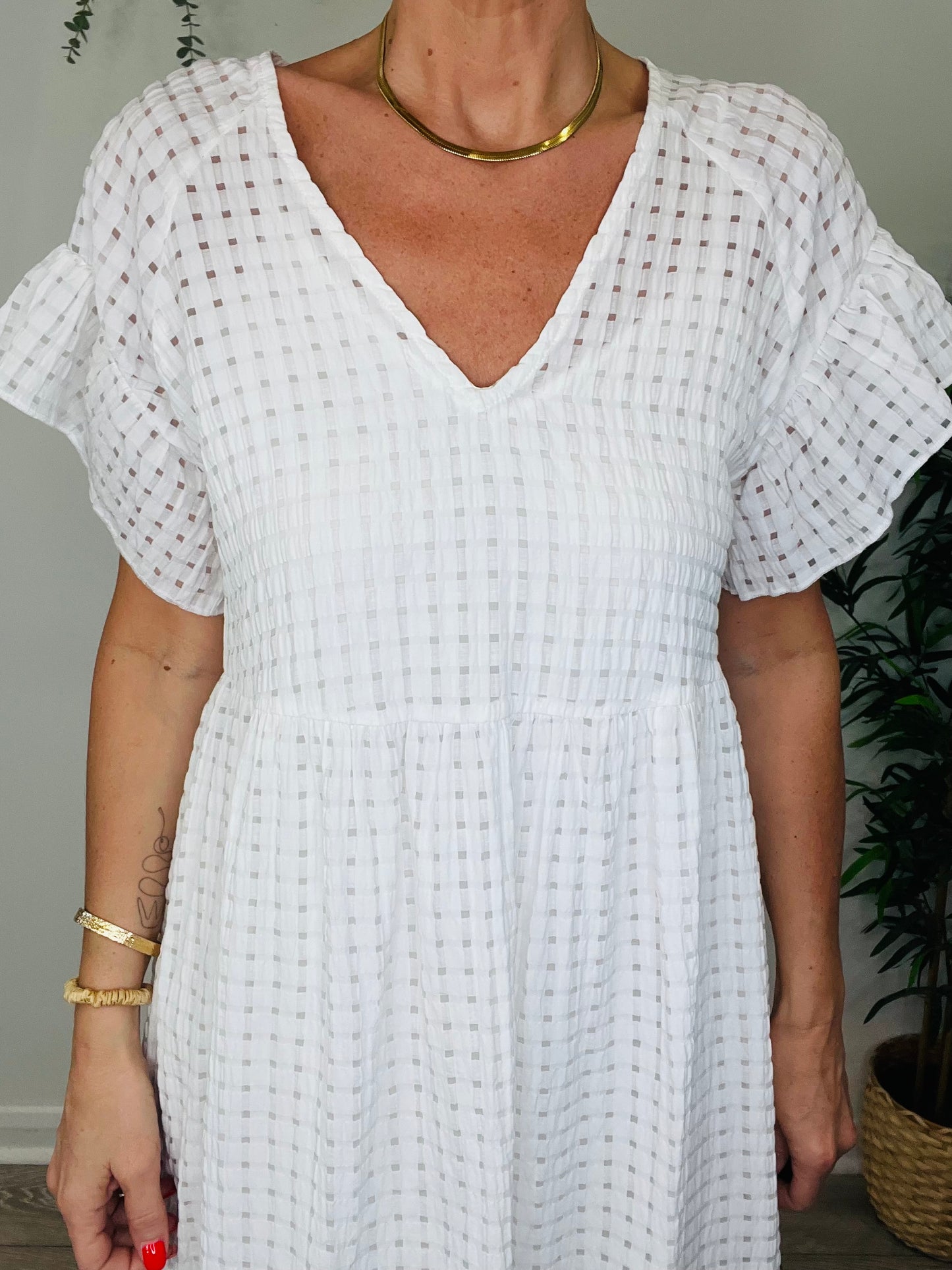 Woven Check Dress - Size 38