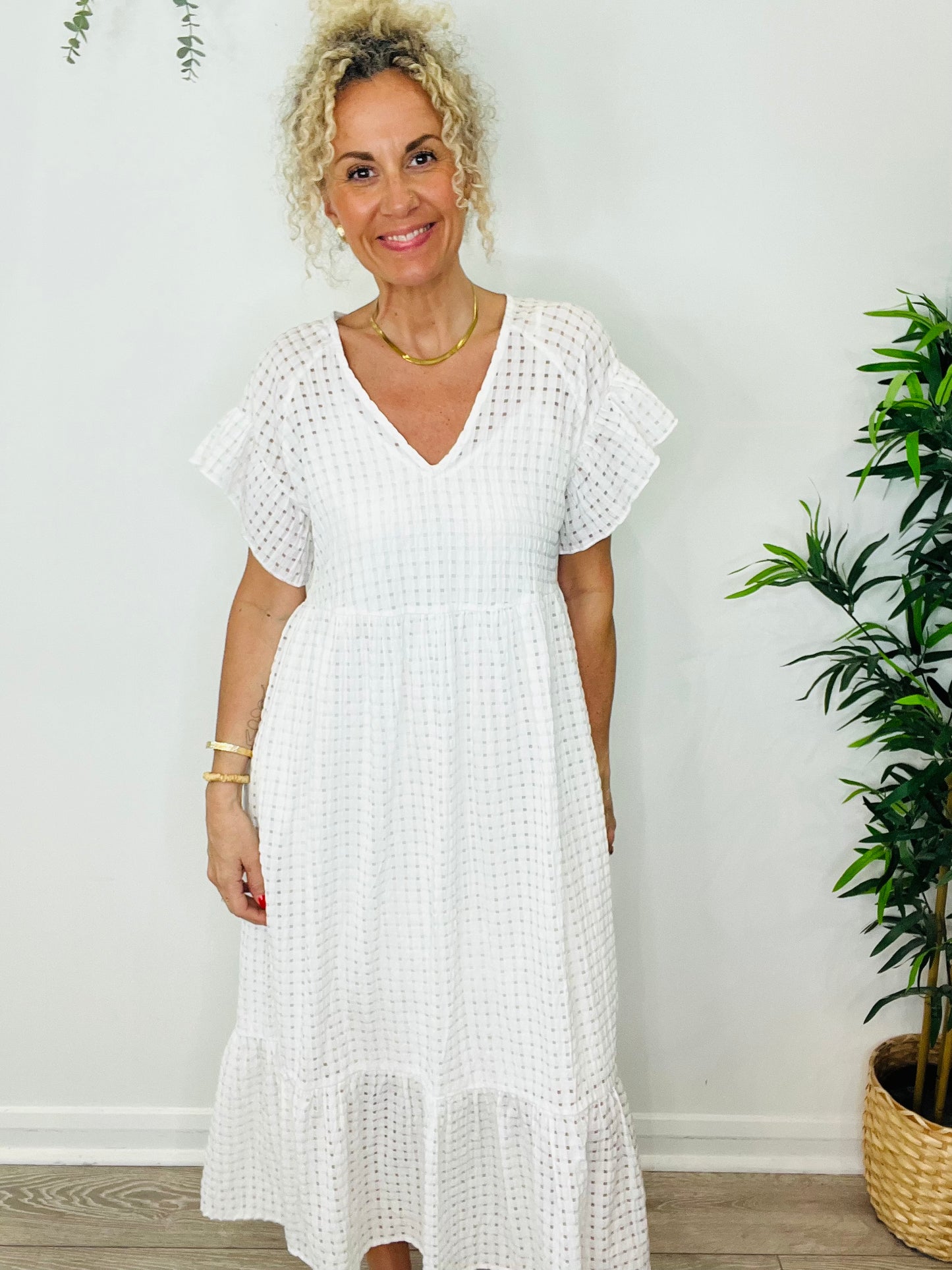 Woven Check Dress - Size 38