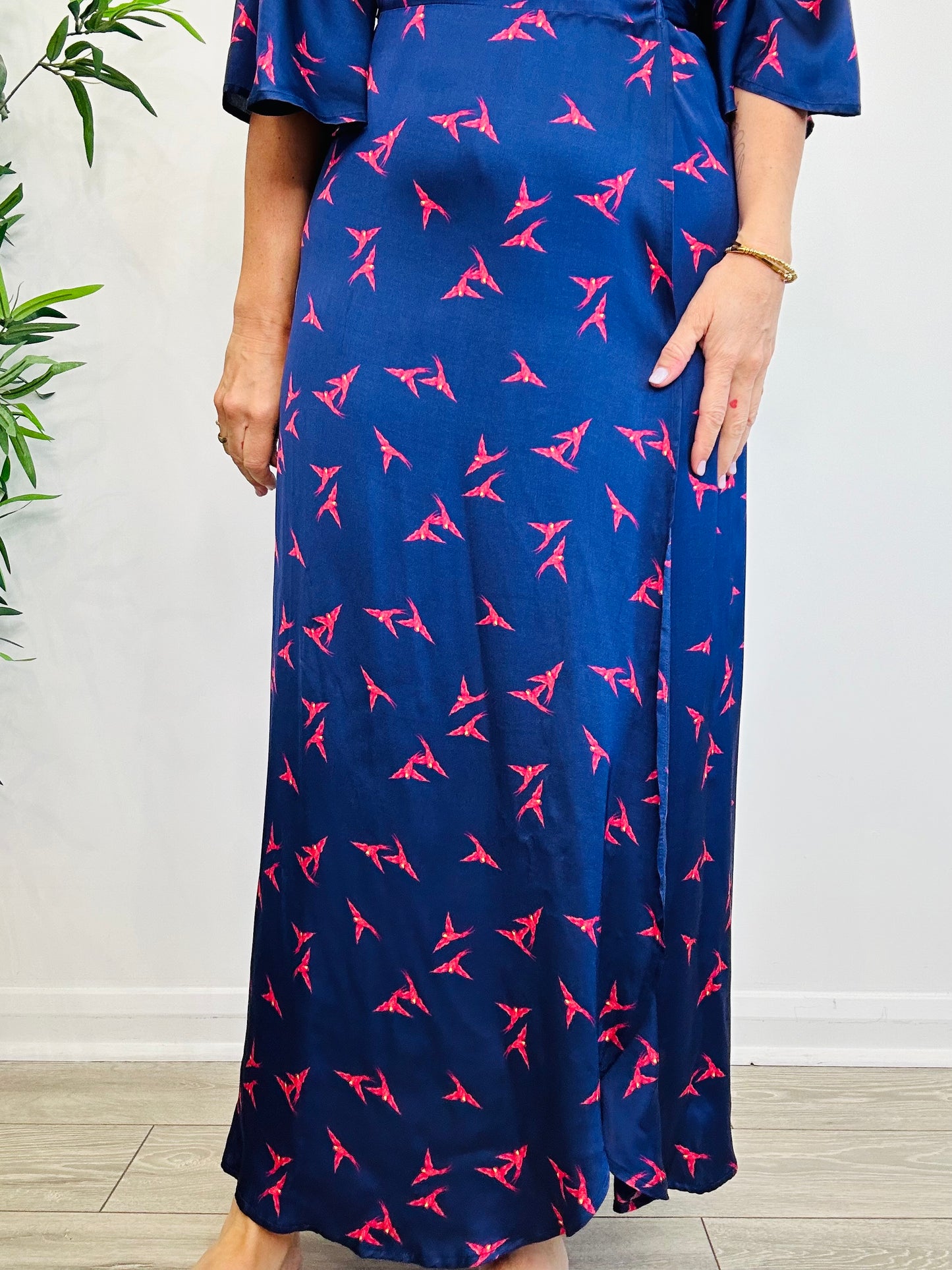 Bird Print Wrap Dress - Size 38