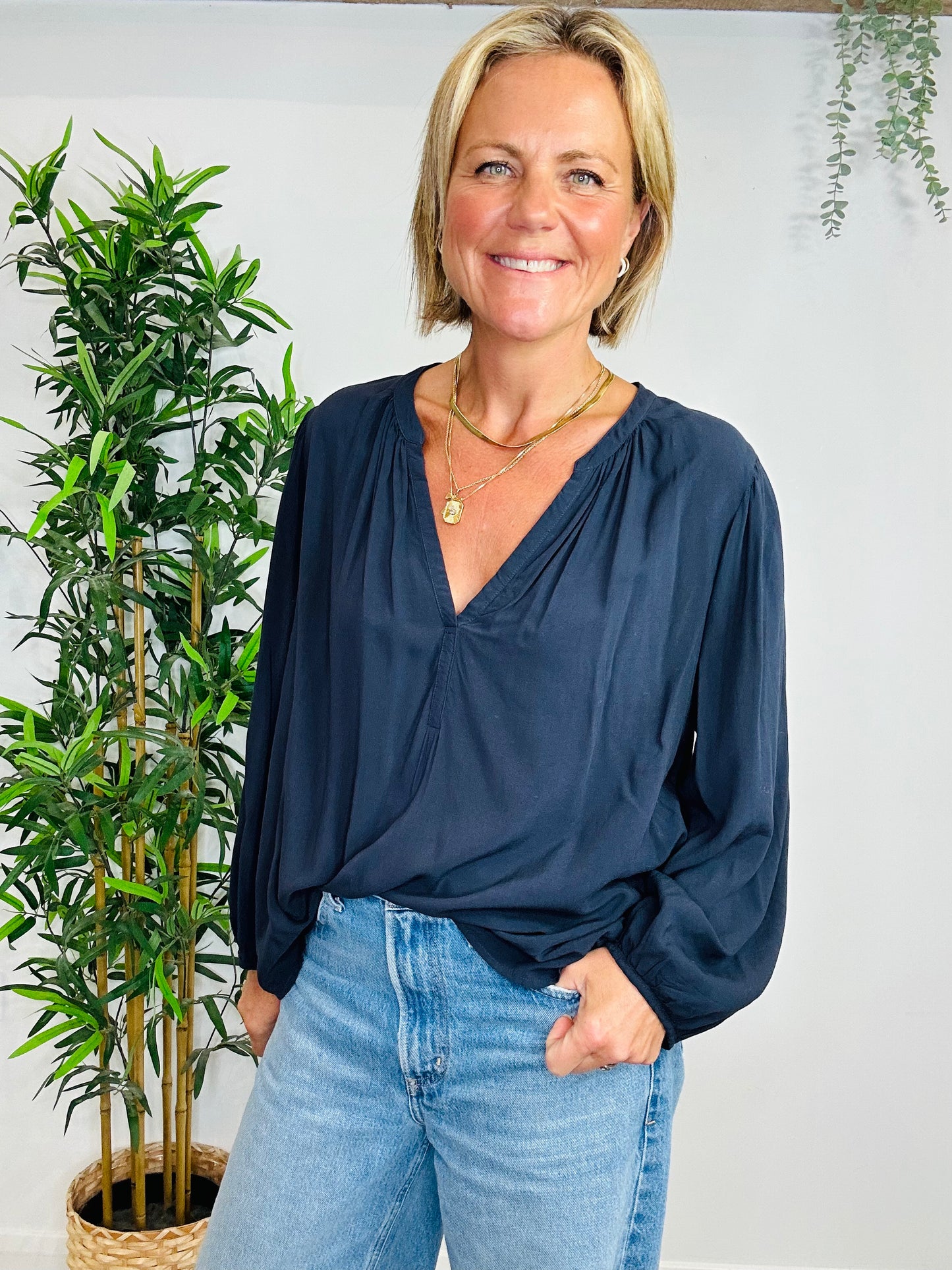 Navy Blouse - Size L