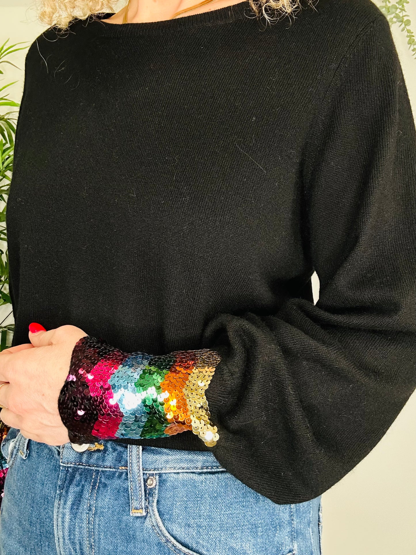 Sequin Cuff Jumper - Size M