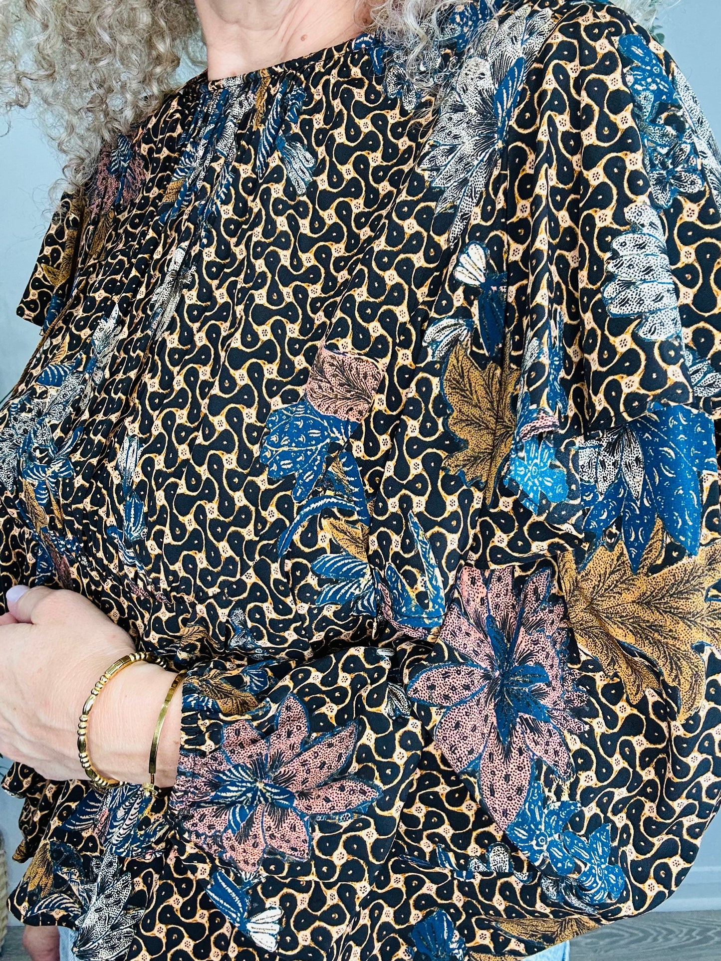 Patterned Silk Top - Size 8
