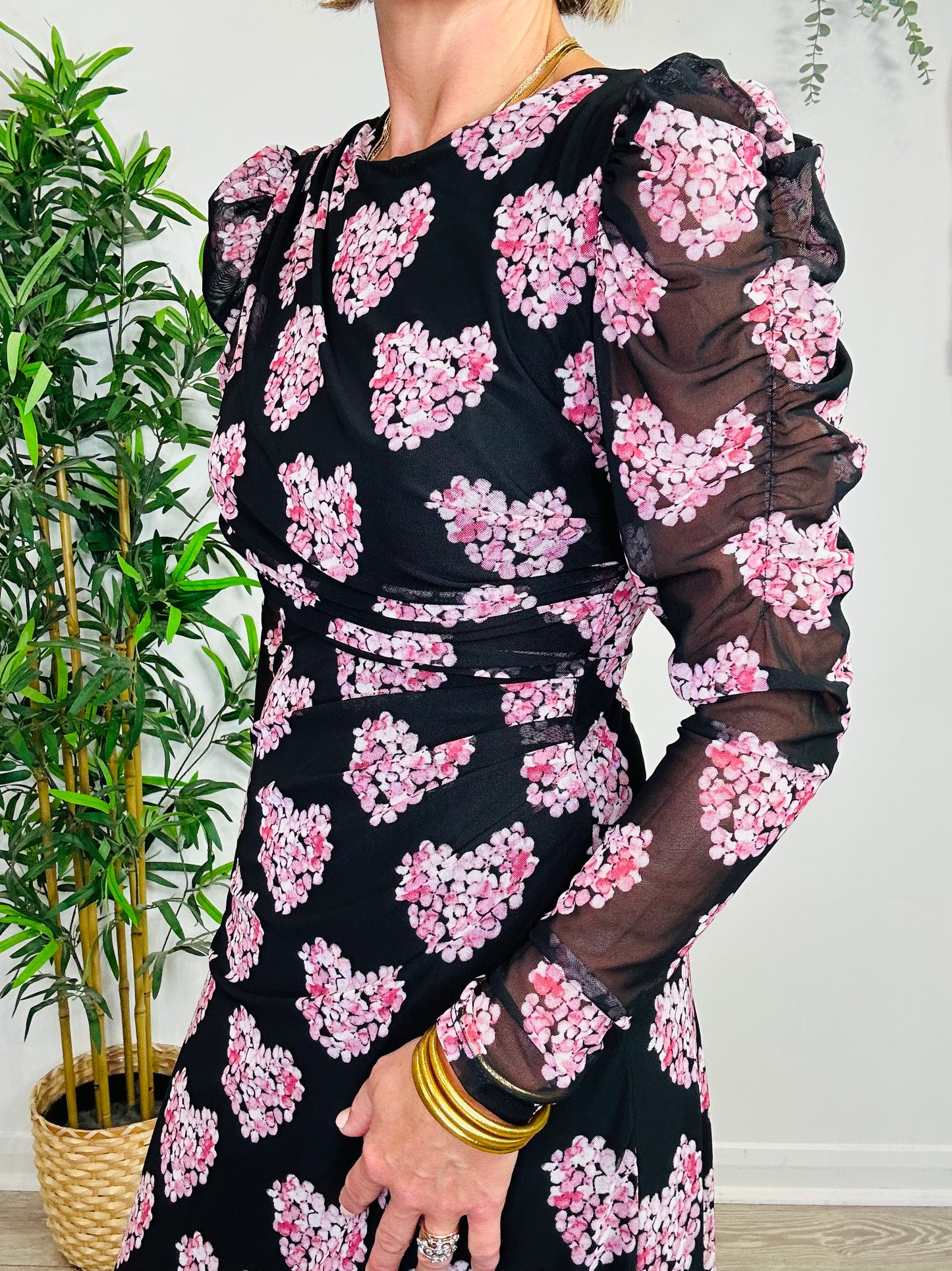 Heart Print Mesh Dress - Size 36