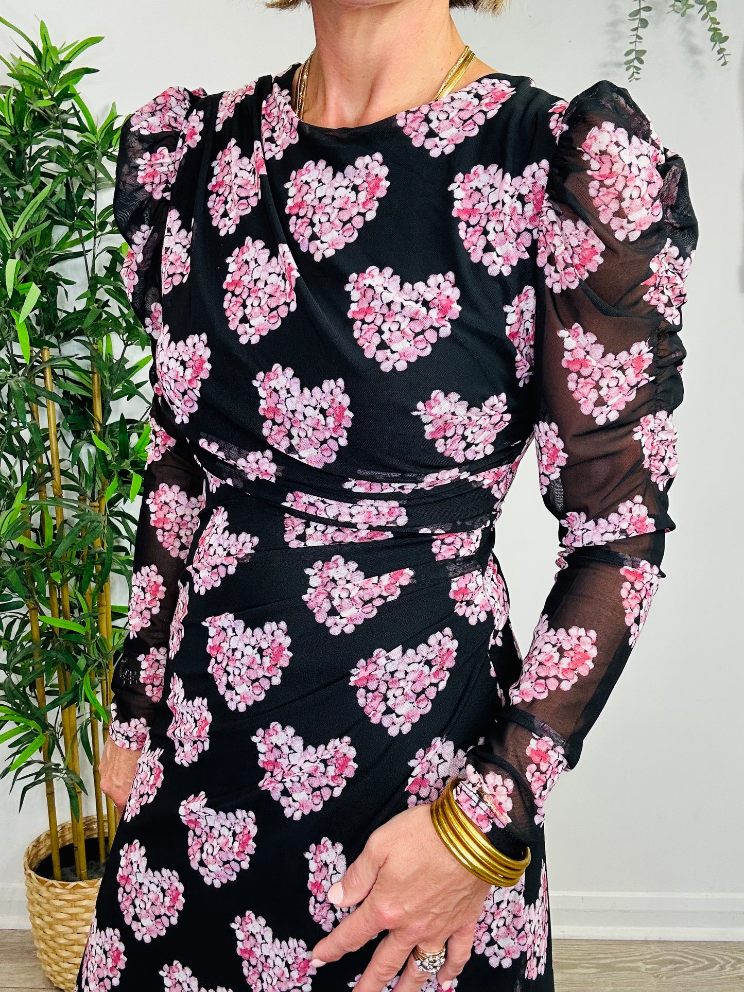 Heart Print Mesh Dress - Size 36