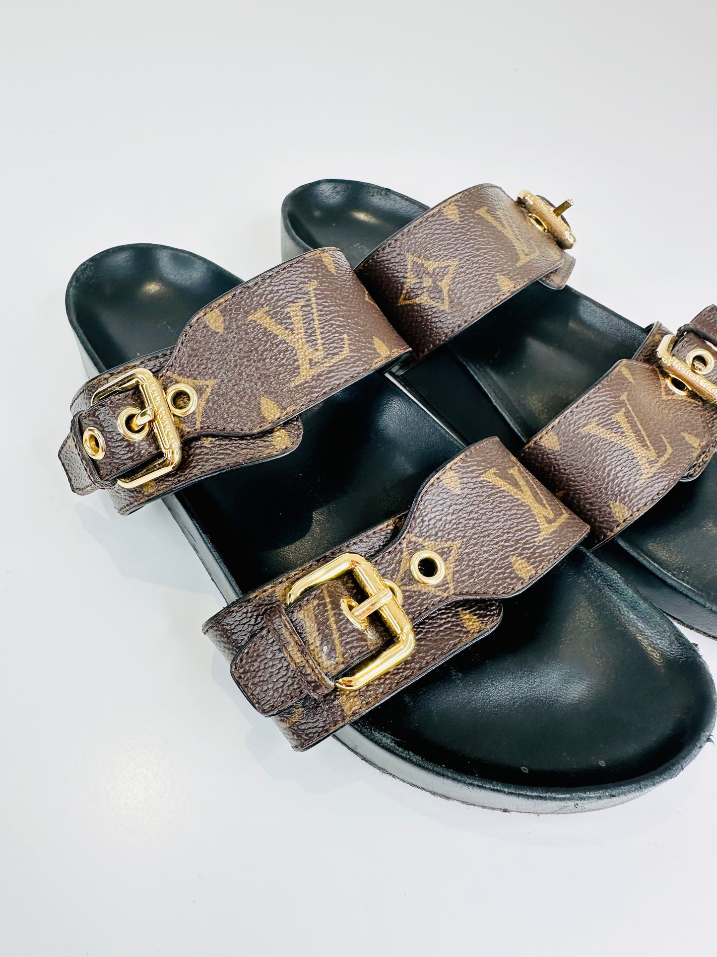 Monogram Leather Slides - Size 37.5