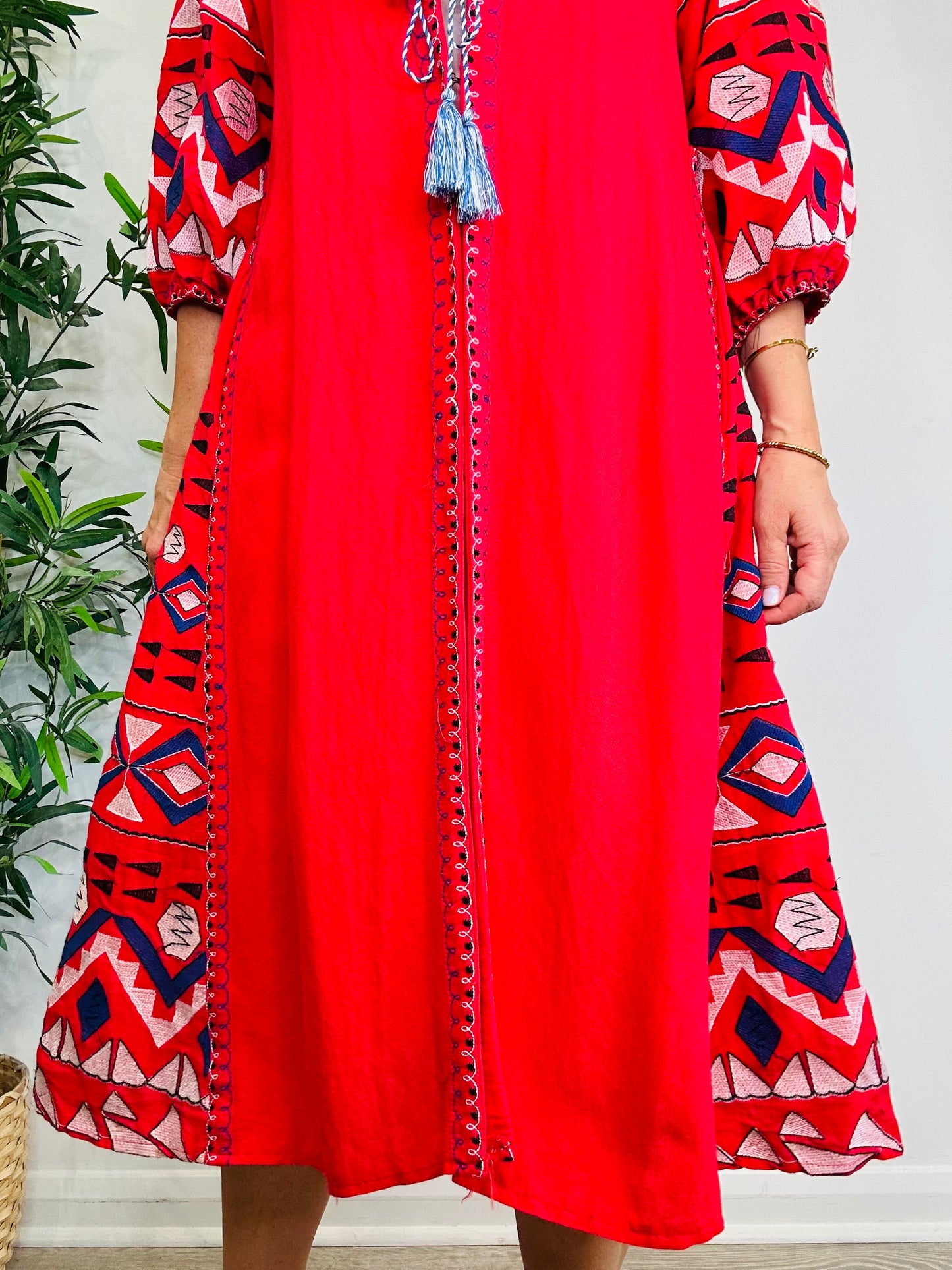 Embroidered Cotton Dress - O/S