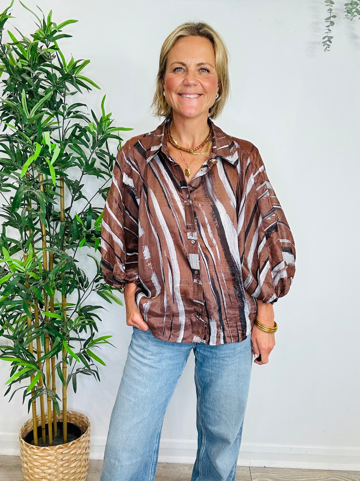 Patterned Linen Shirt - Size 16