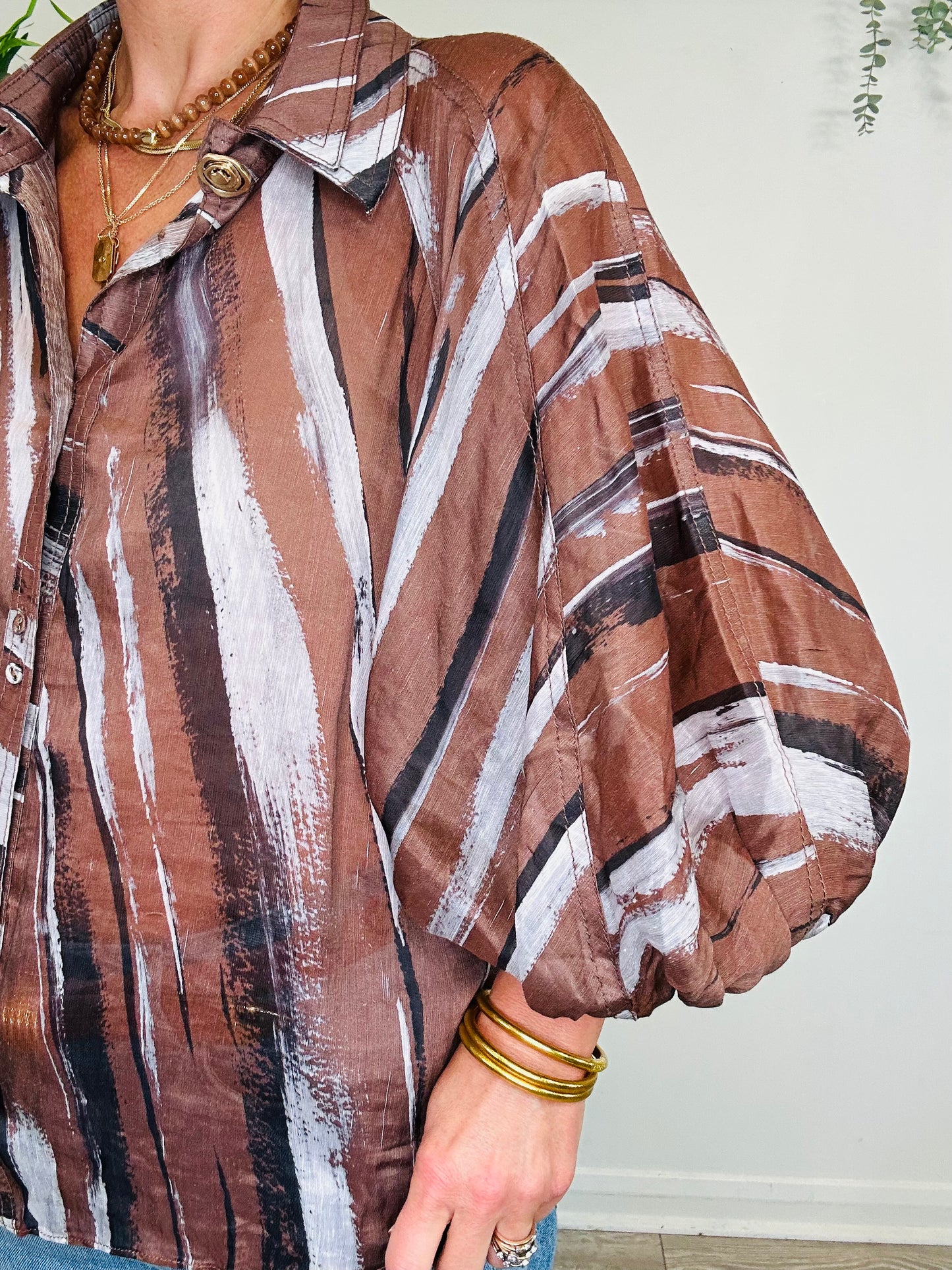 Patterned Linen Shirt - Size 16