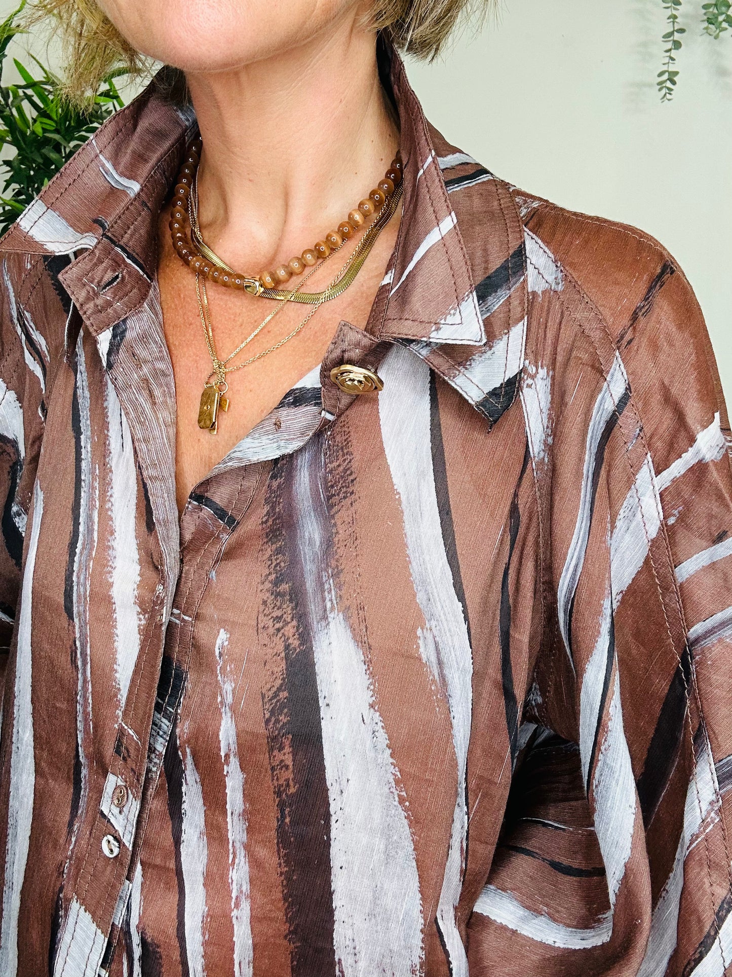 Patterned Linen Shirt - Size 16