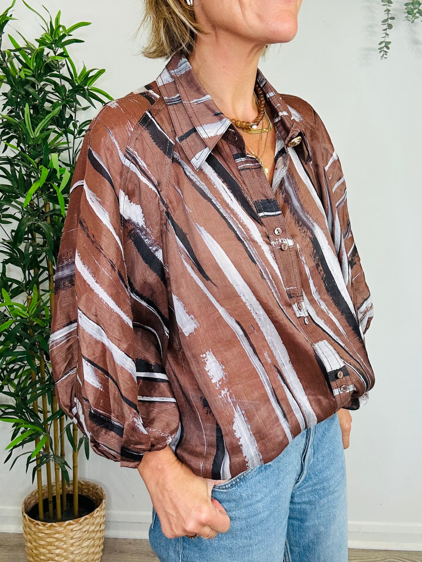 Patterned Linen Shirt - Size 16