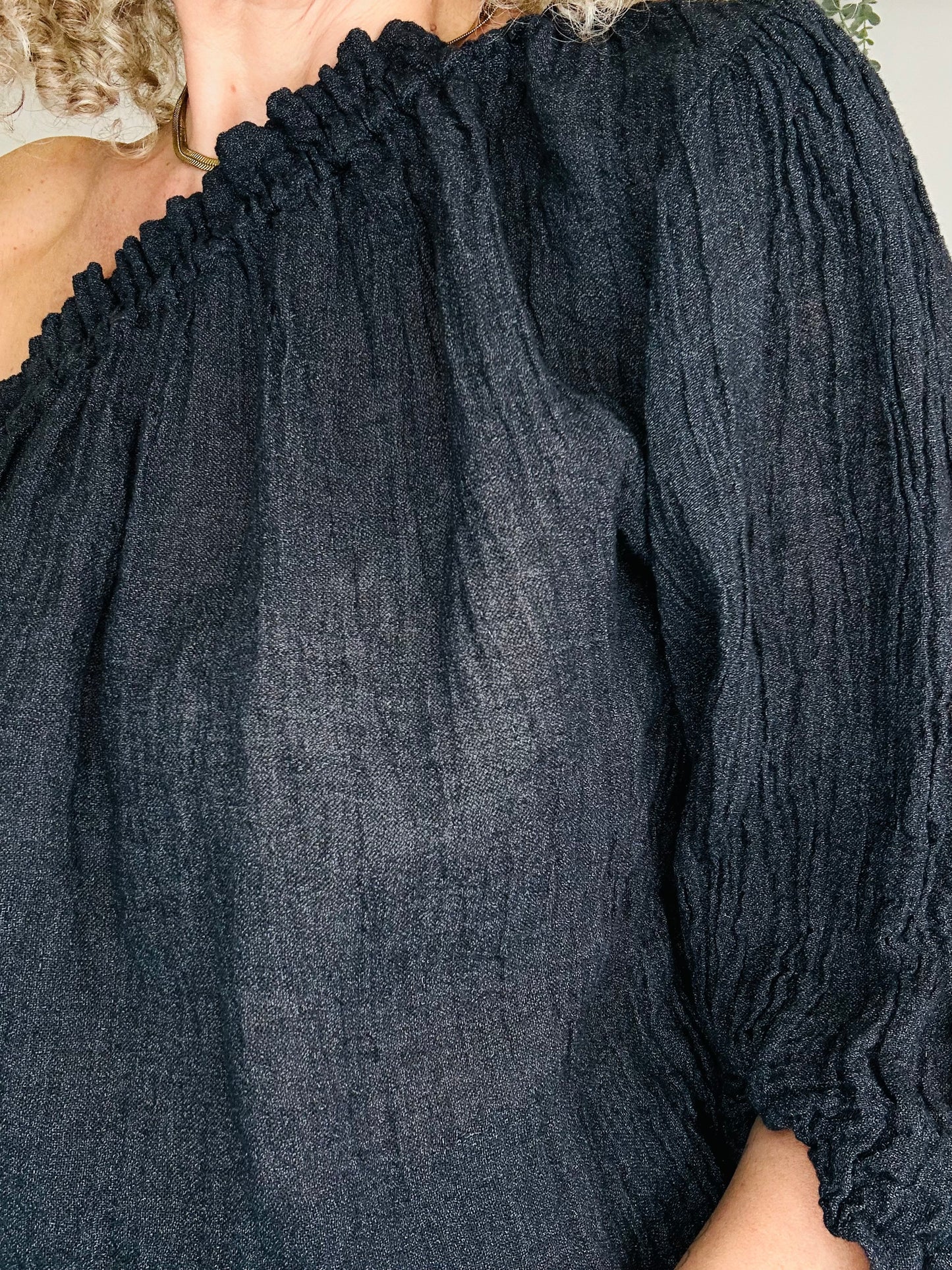 One Shoulder Linen Top - Size L