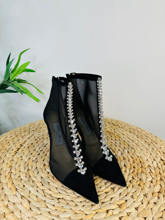 Bing Mesh Crystal Suede Boots - Size 37.5