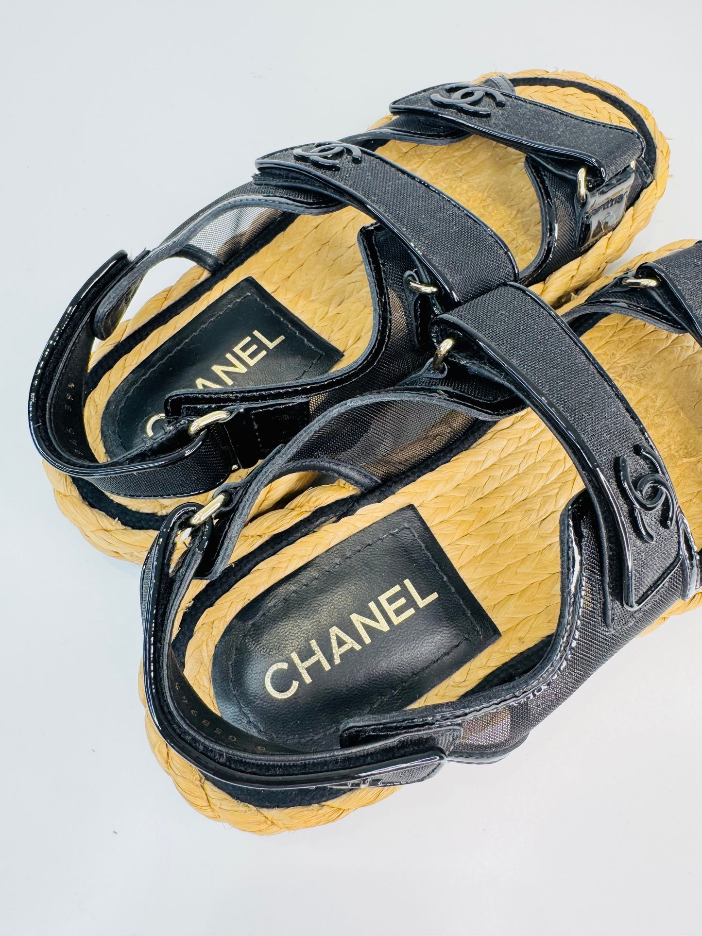 Mesh & Raffia Dad Sandals - Size 39.5