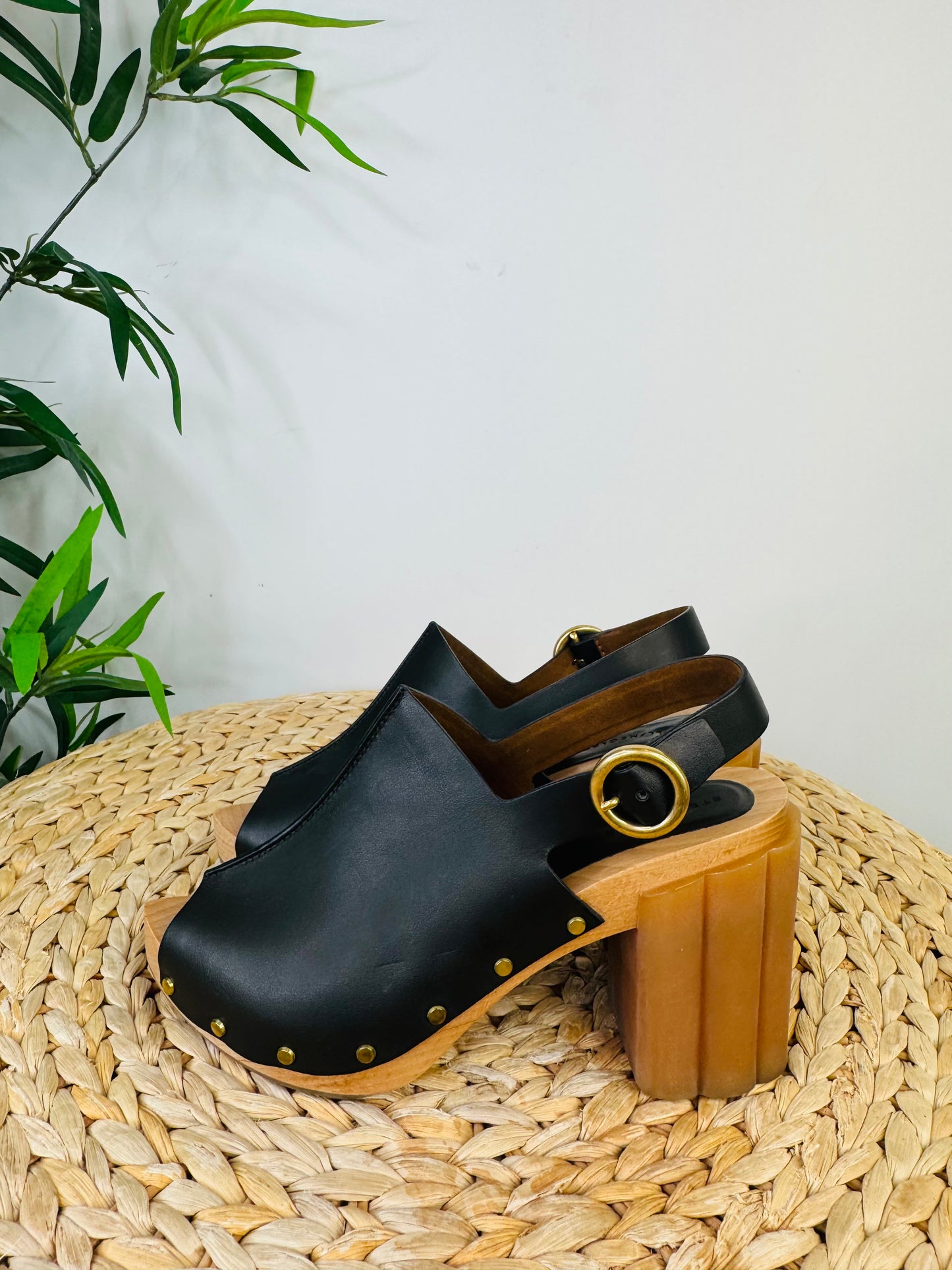 Faux Leather Clog Sandals - Size 39