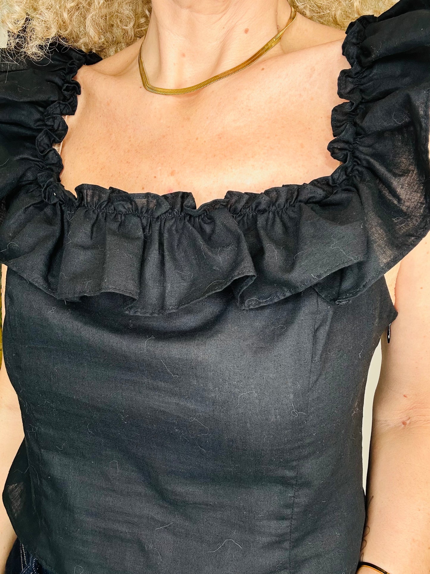 Frill Linen Top - Size M