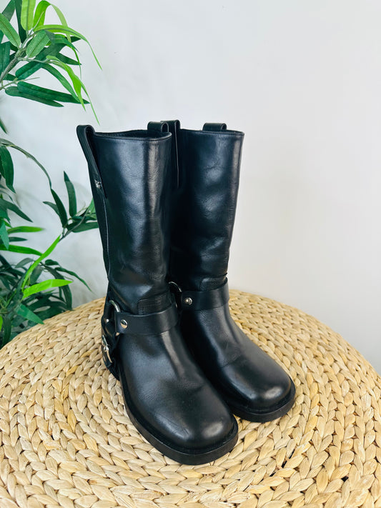 Leather Biker Boots - Size 38