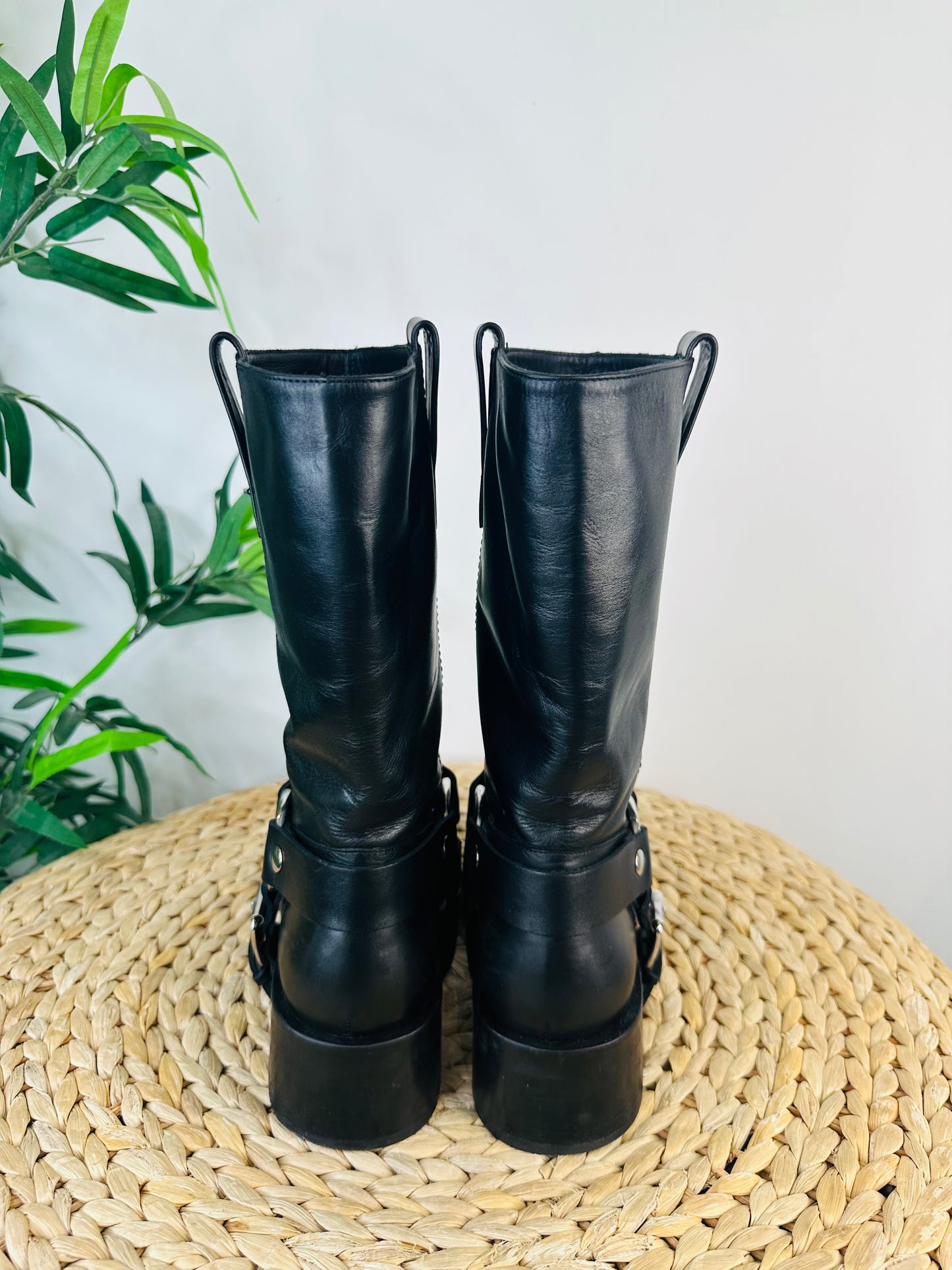 Leather Biker Boots - Size 38