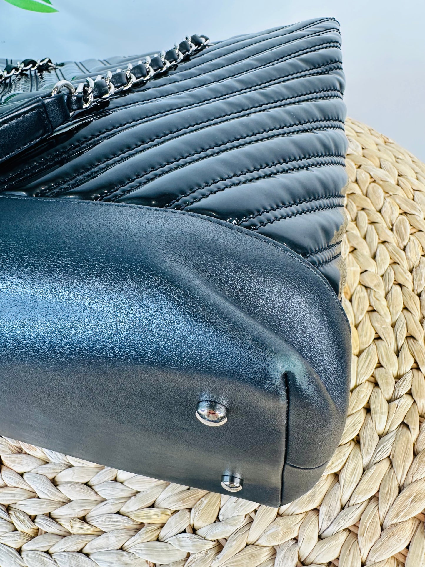 Patent Chevron Leather Shopper Tote