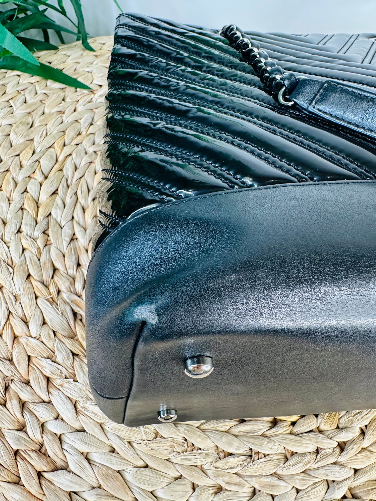 Patent Chevron Leather Shopper Tote