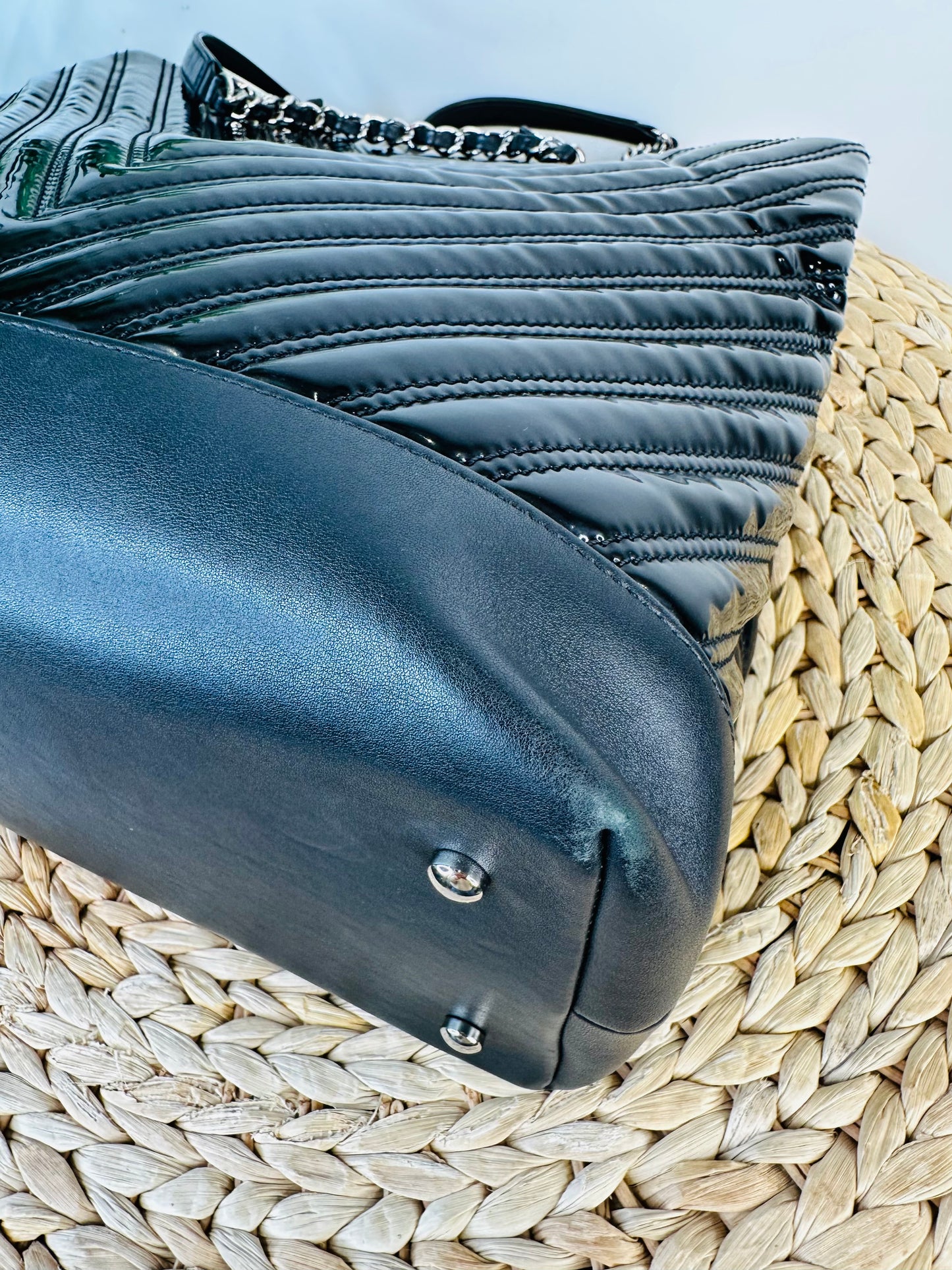 Patent Chevron Leather Shopper Tote