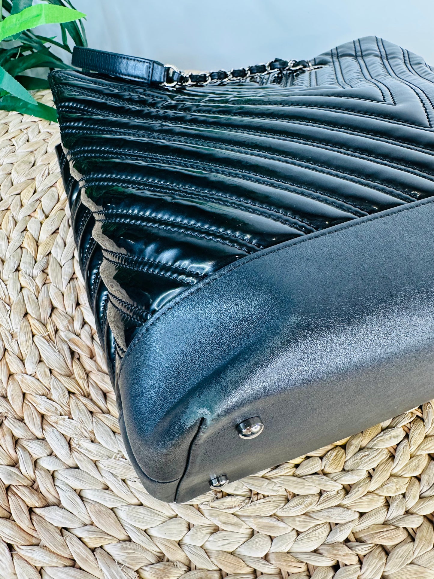 Patent Chevron Leather Shopper Tote