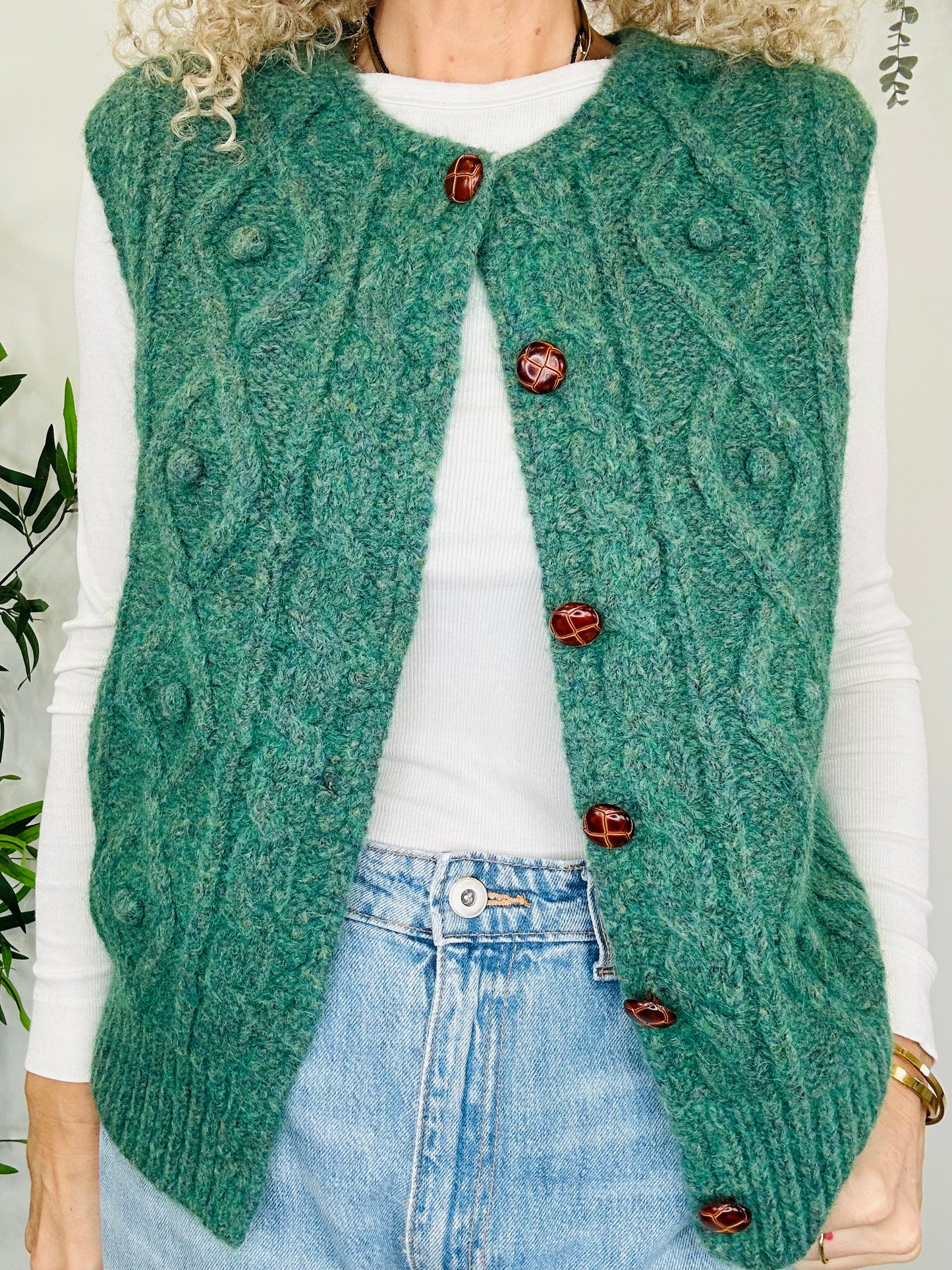 Cable Knit Sleeveless Cardigan - Size M