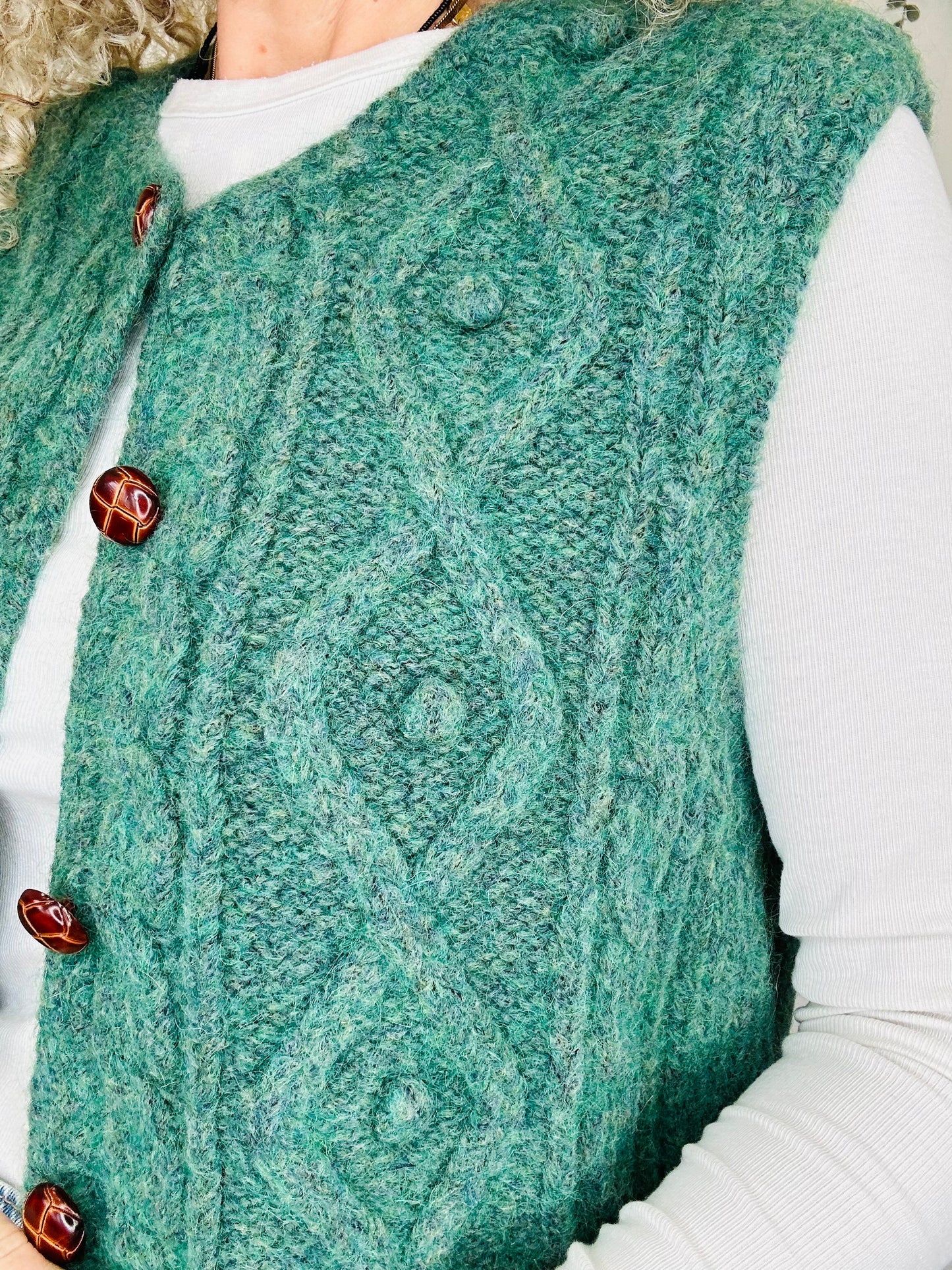 Cable Knit Sleeveless Cardigan - Size M