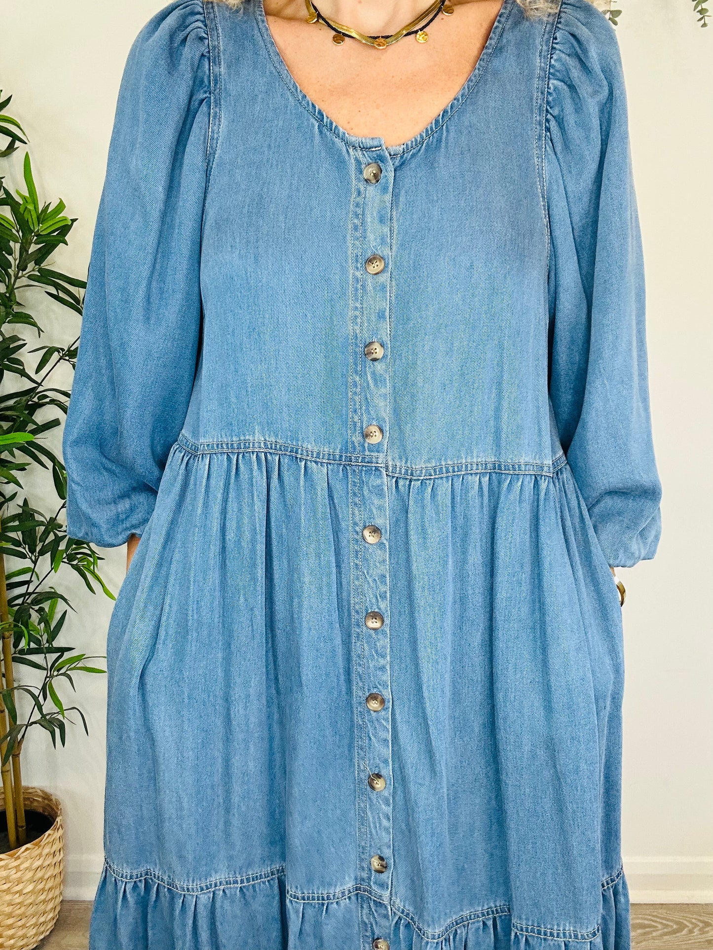Tiered Denim Dress - Size 12