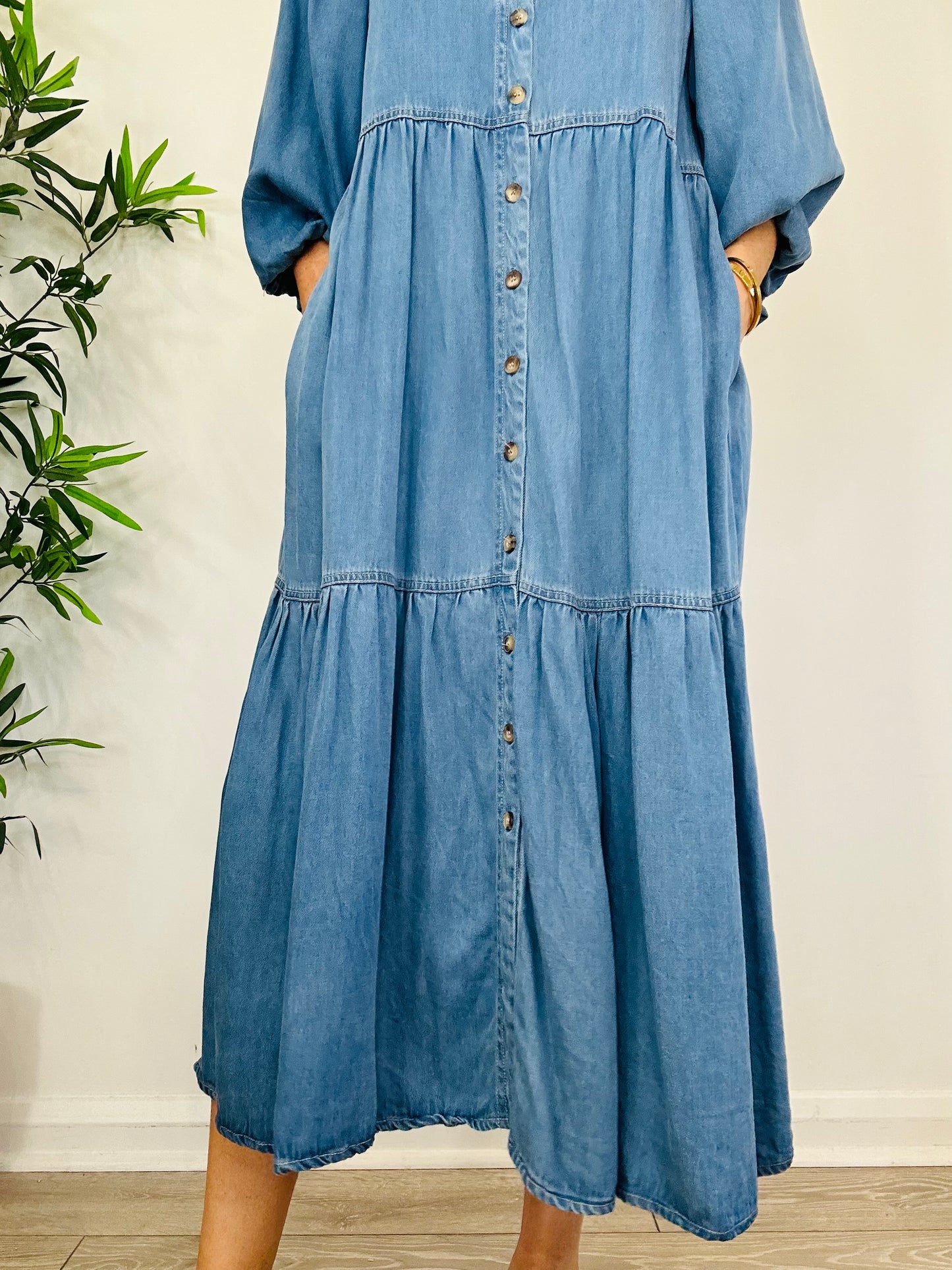 Tiered Denim Dress - Size 12