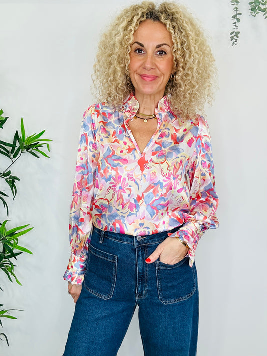 Floral Silk Blouse - Size XS