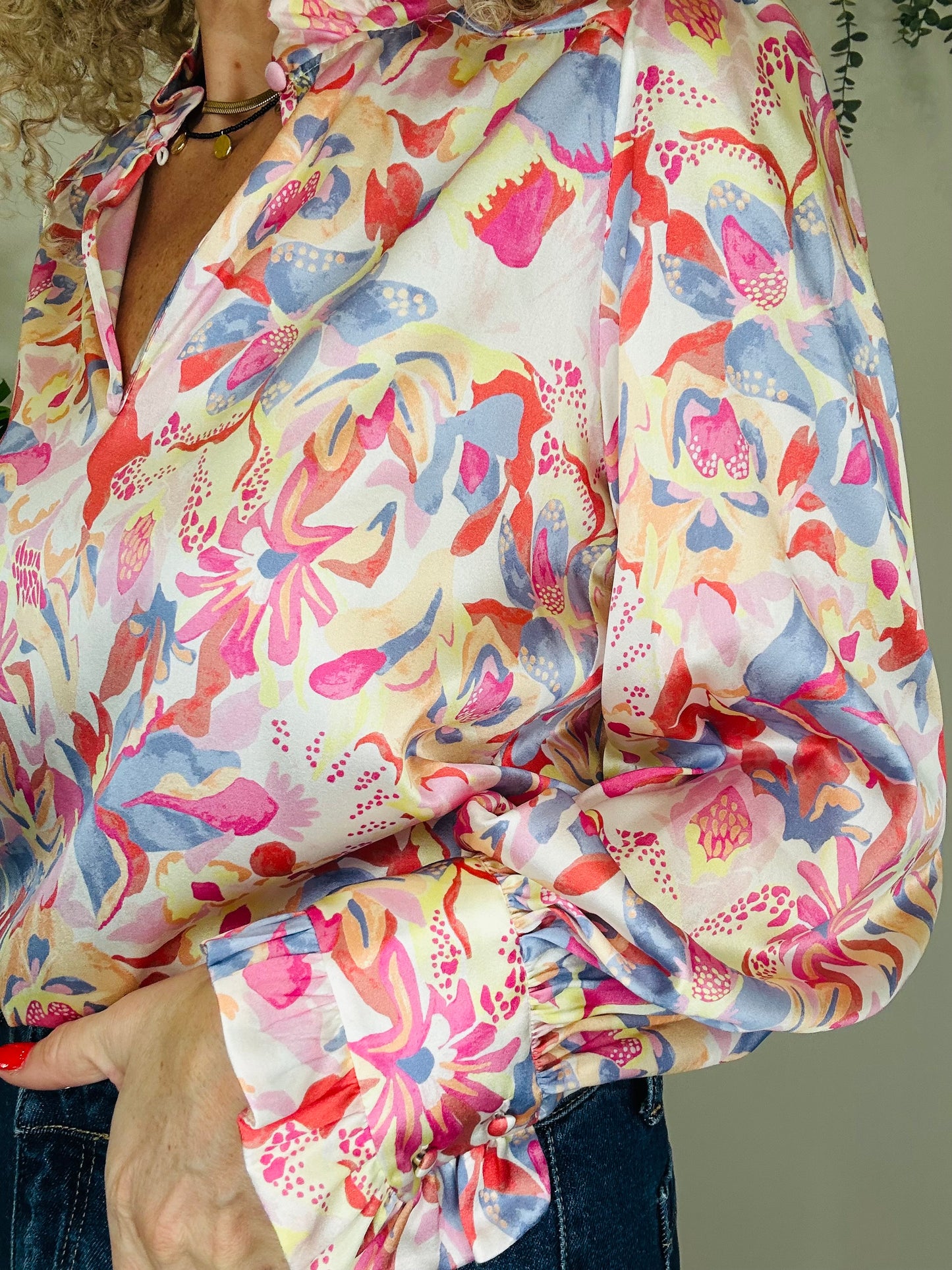 Floral Silk Blouse - Size XS