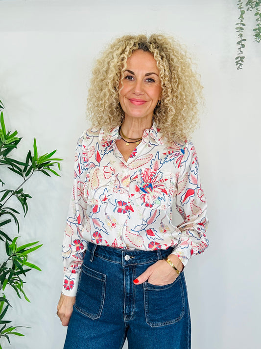 Patterned Silk Shirt - Size XS