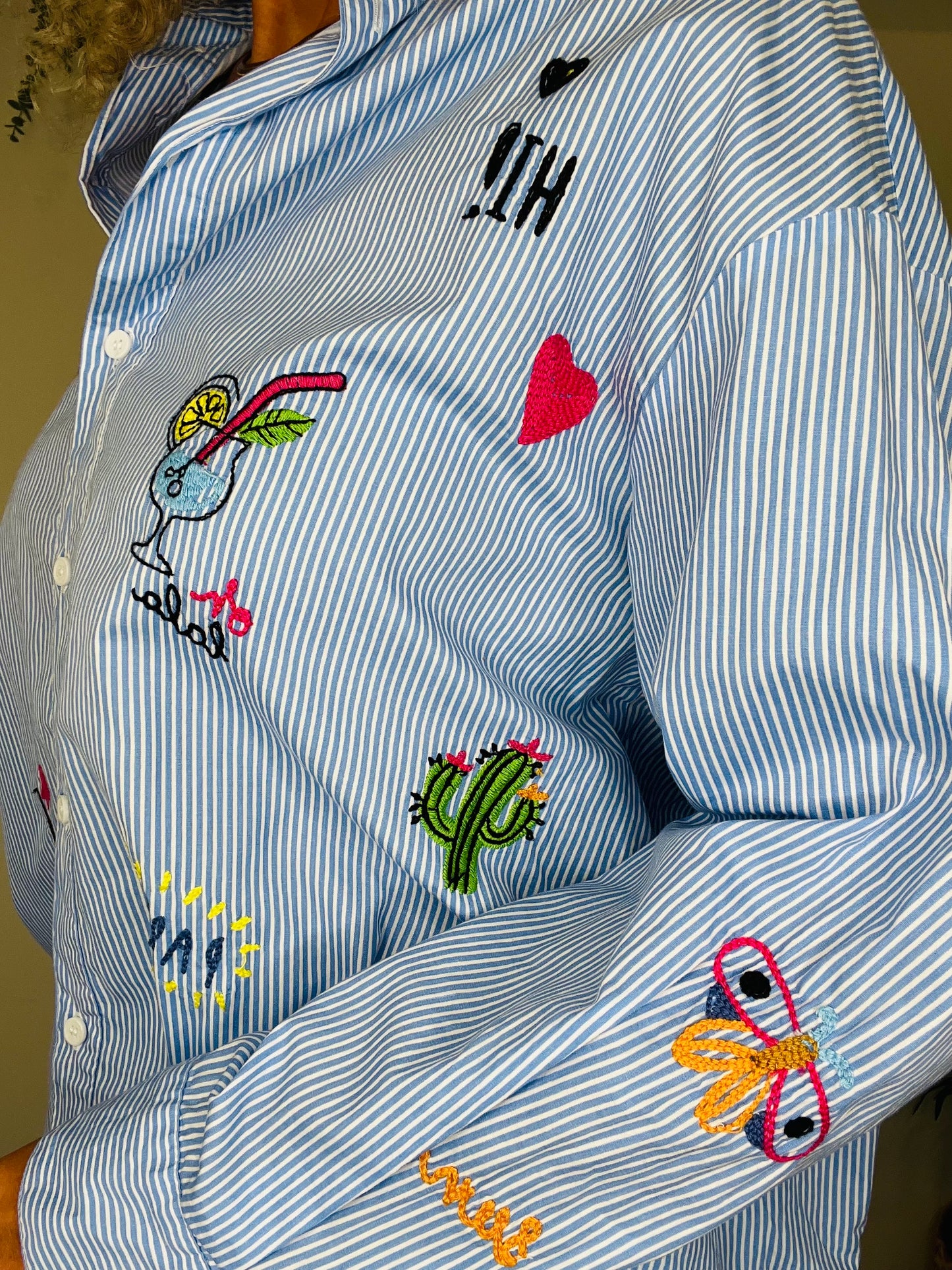 Embroidered Striped Shirt - Size XS/S