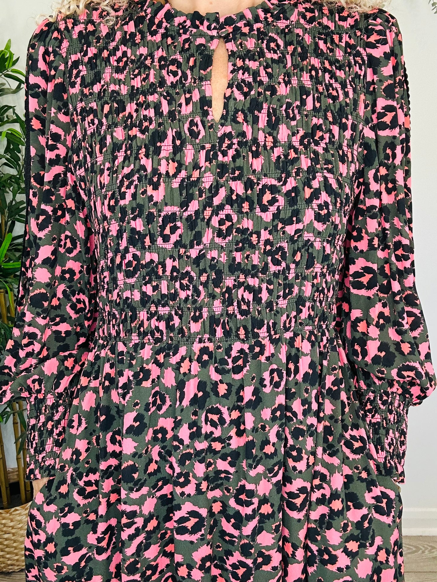 Smocked Leopard Print Dress - Size 4