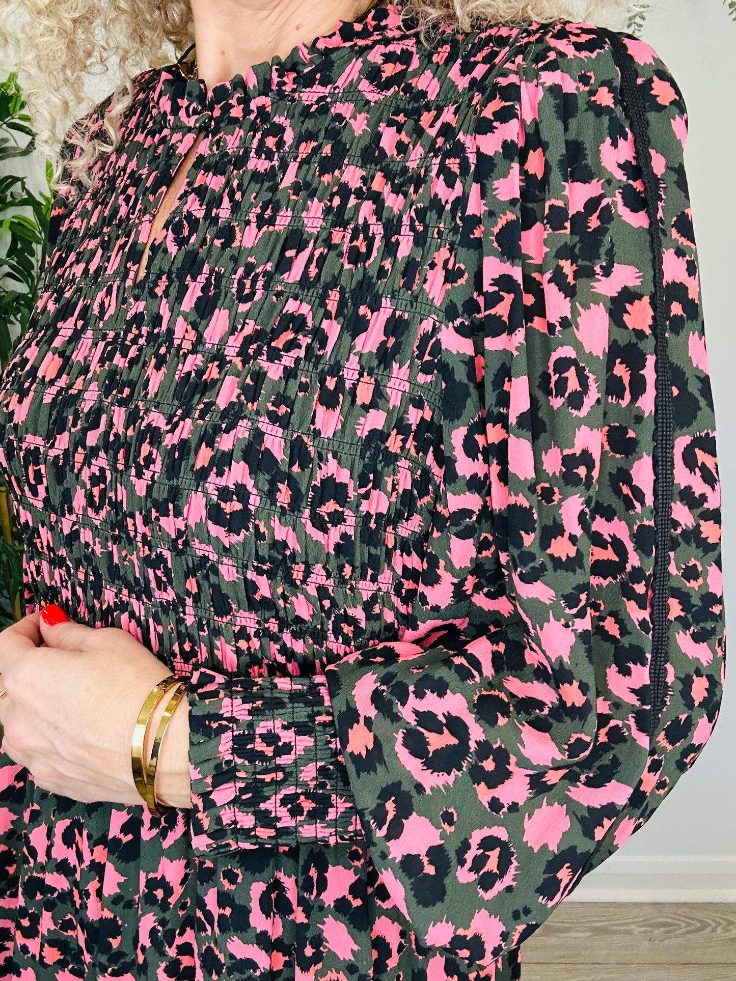 Smocked Leopard Print Dress - Size 4