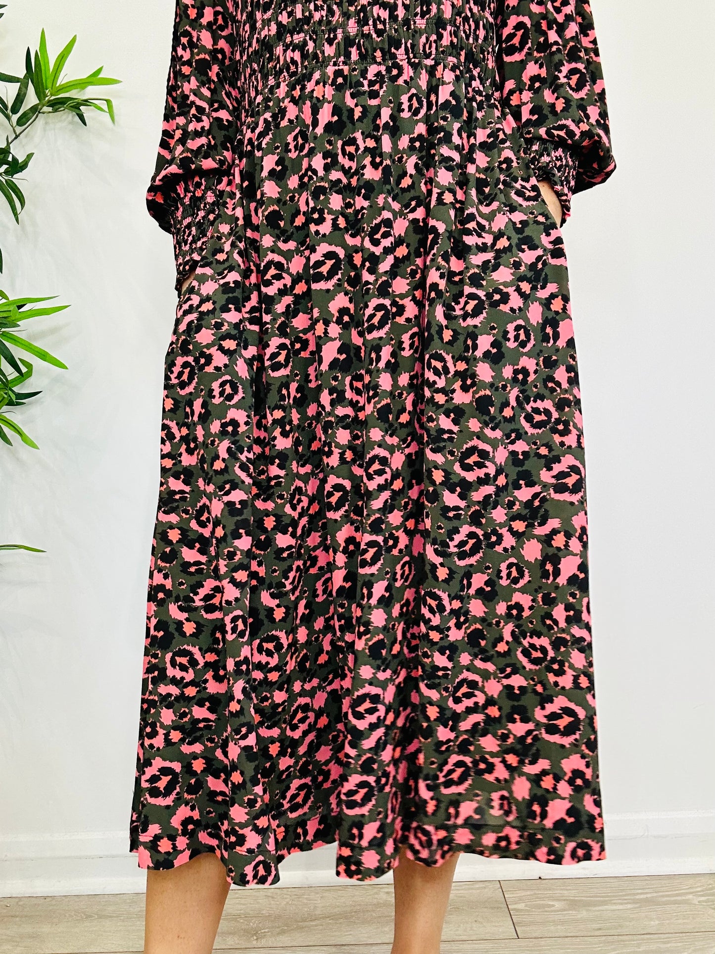 Smocked Leopard Print Dress - Size 4