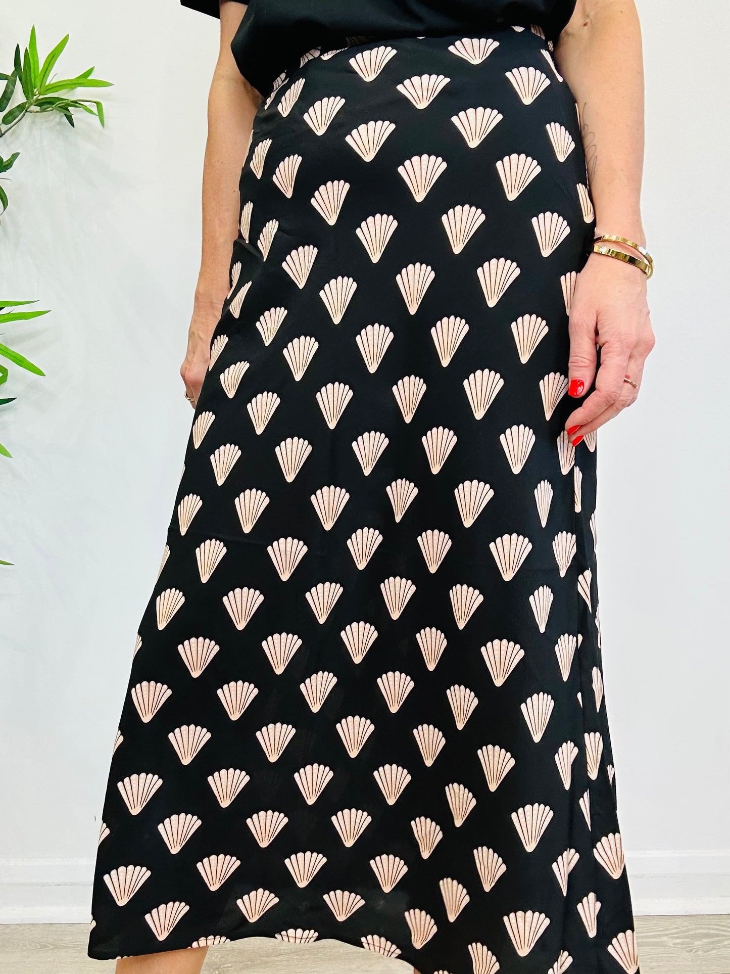 Shell Print Silk Skirt - Size S