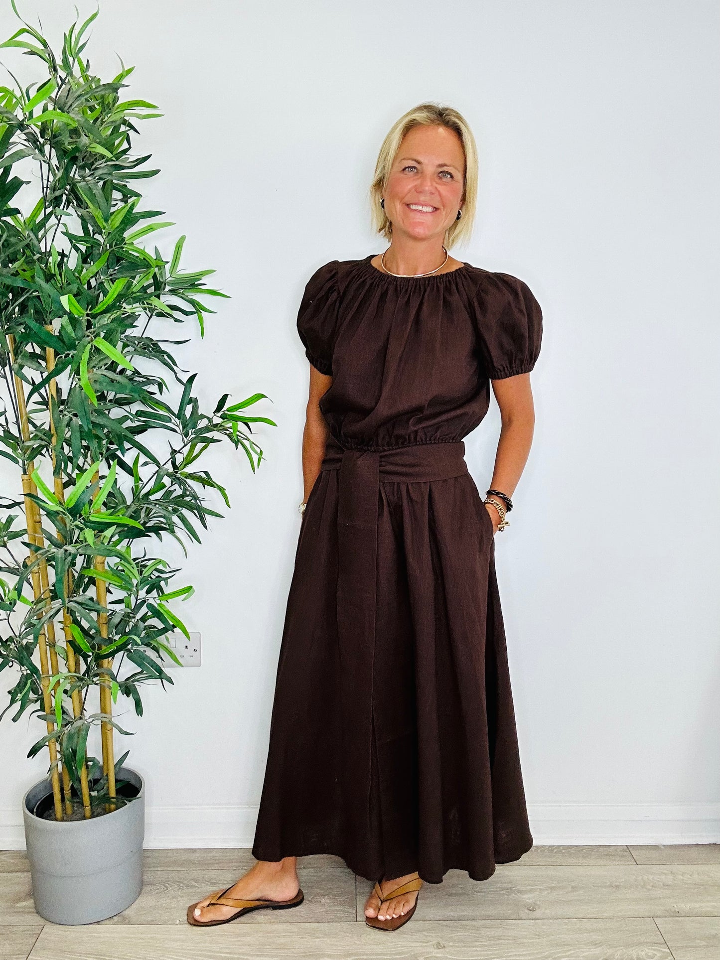 Linen Top & Skirt Set - Size 8