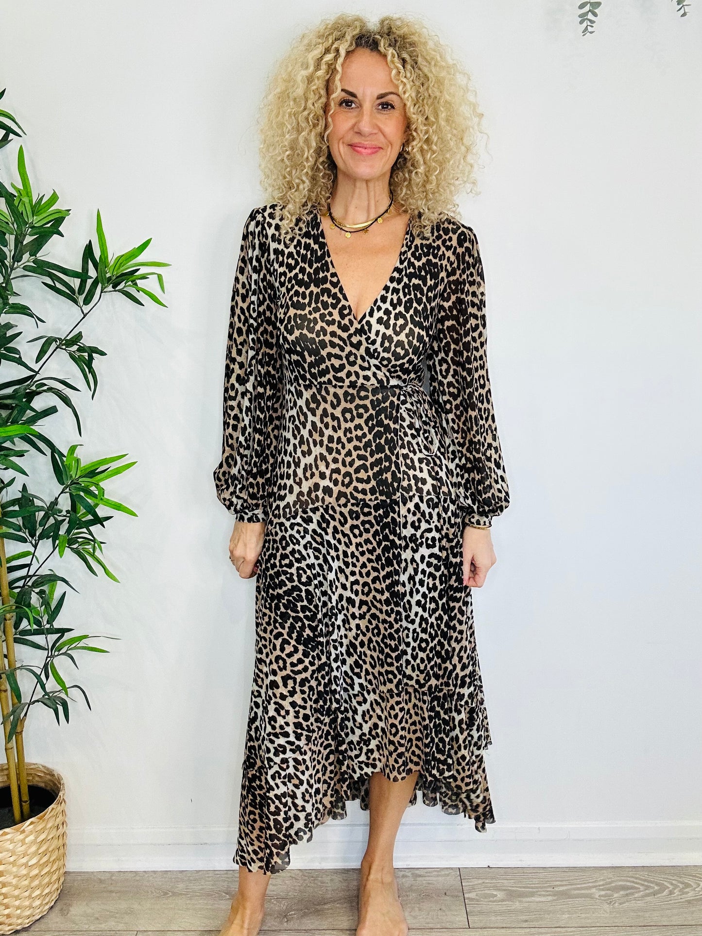 Leopard Print Wrap Dress - Size 36