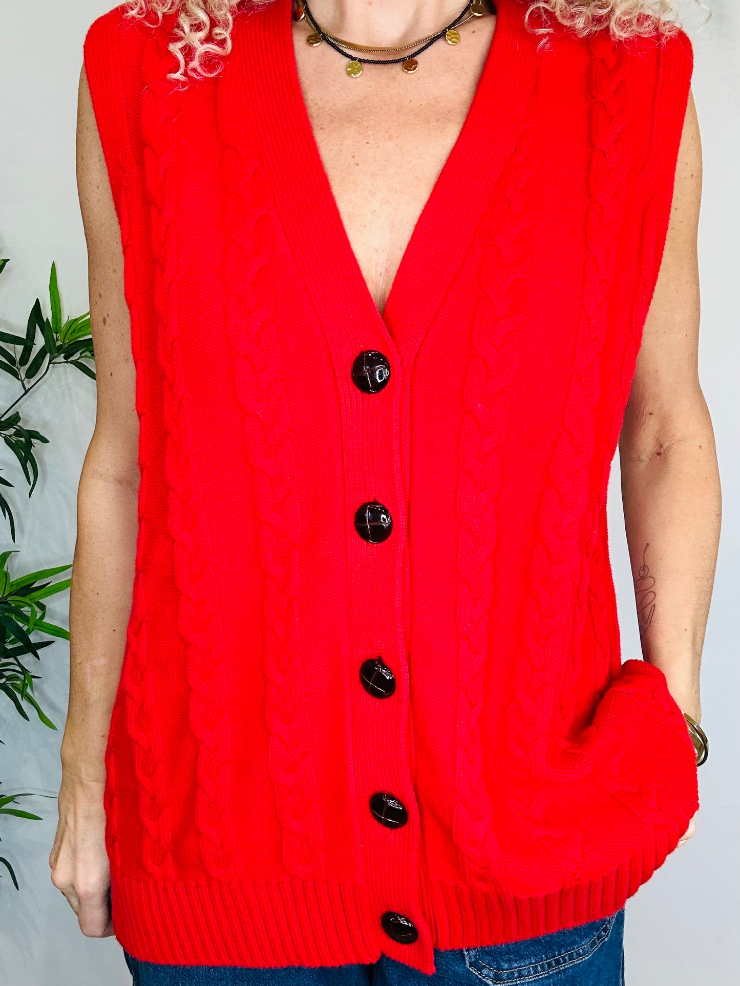 Knitted Sleeveless Cardigan - Size M