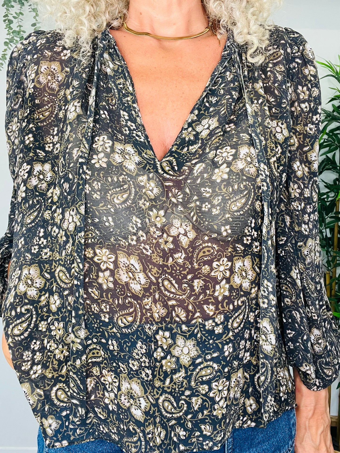 Patterned Silk Blouse - Size 12