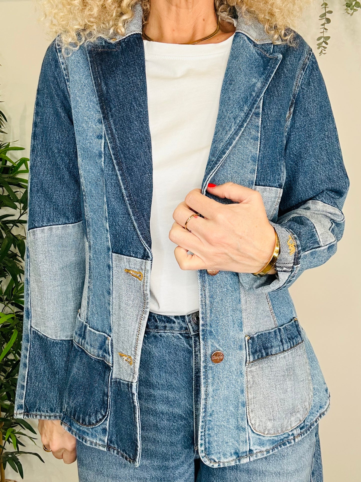 Denim Patchwork Blazer - Size M