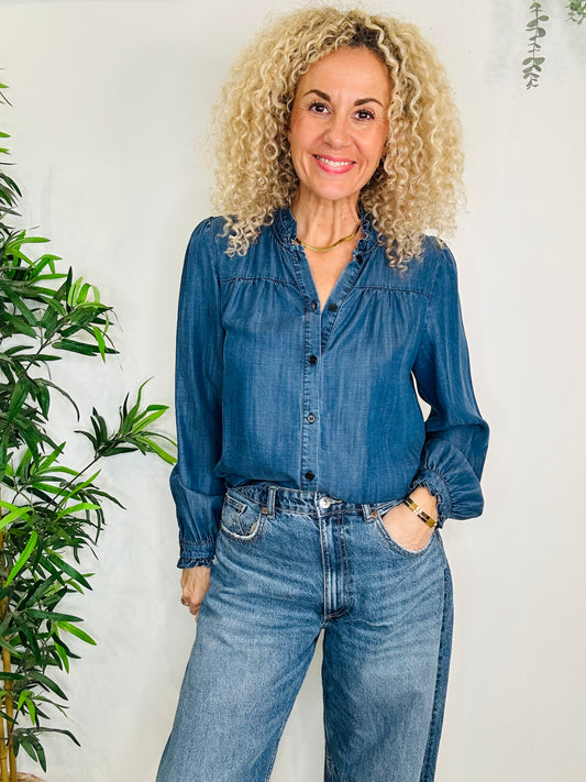 Frill Chambray Shirt - Size 40