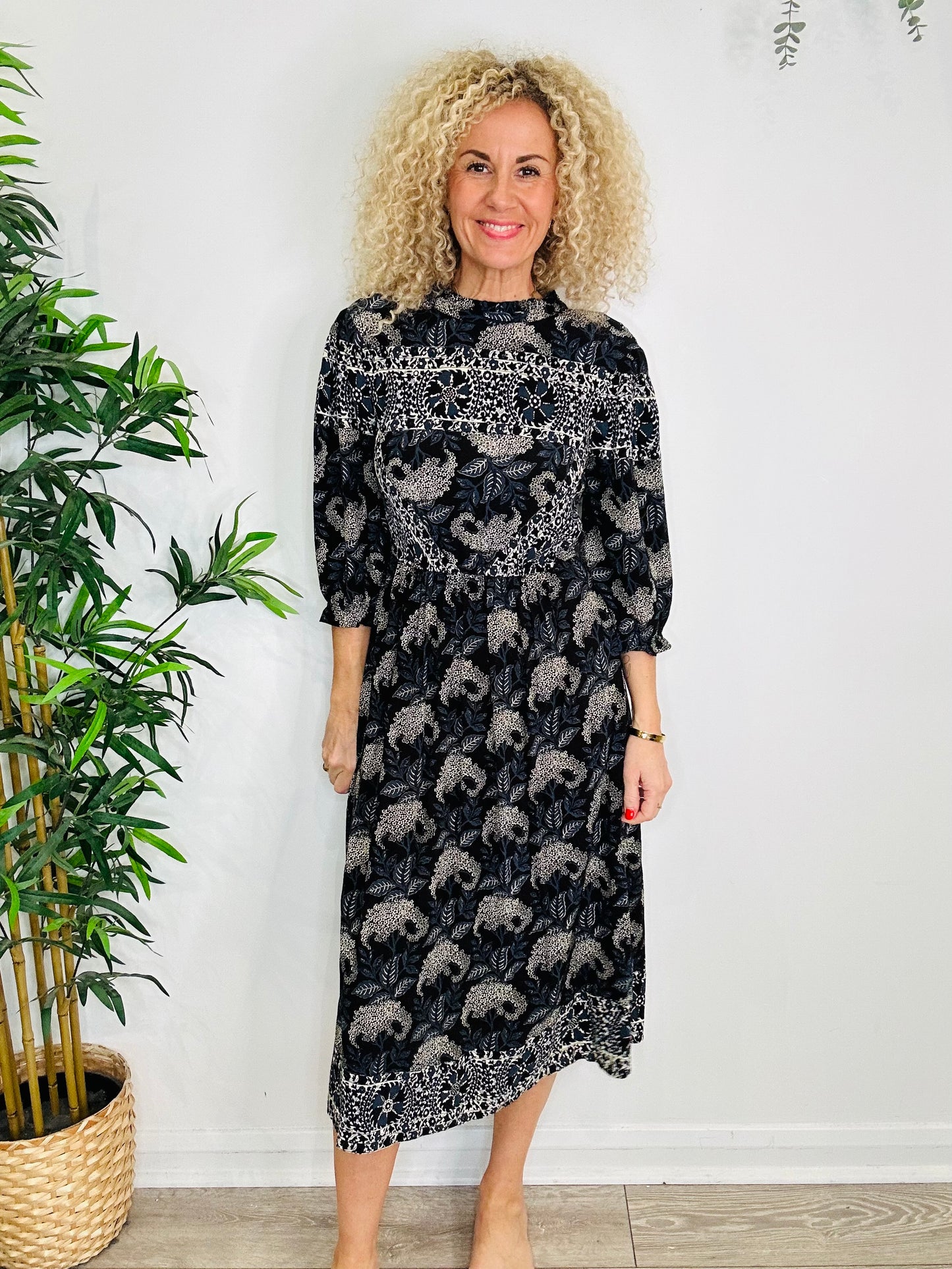 Patterned Midi Dress - Size 1