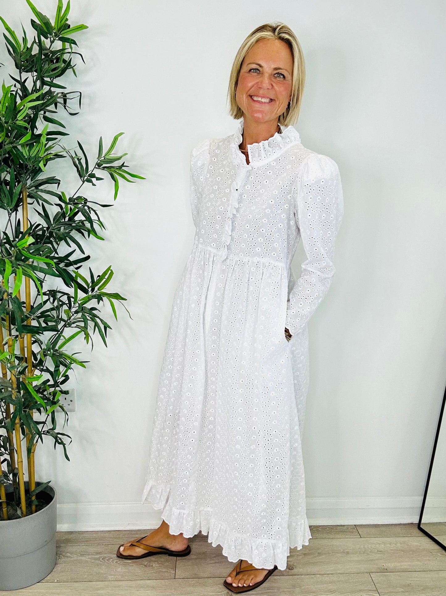 Broderie Frill Dress - Size XS