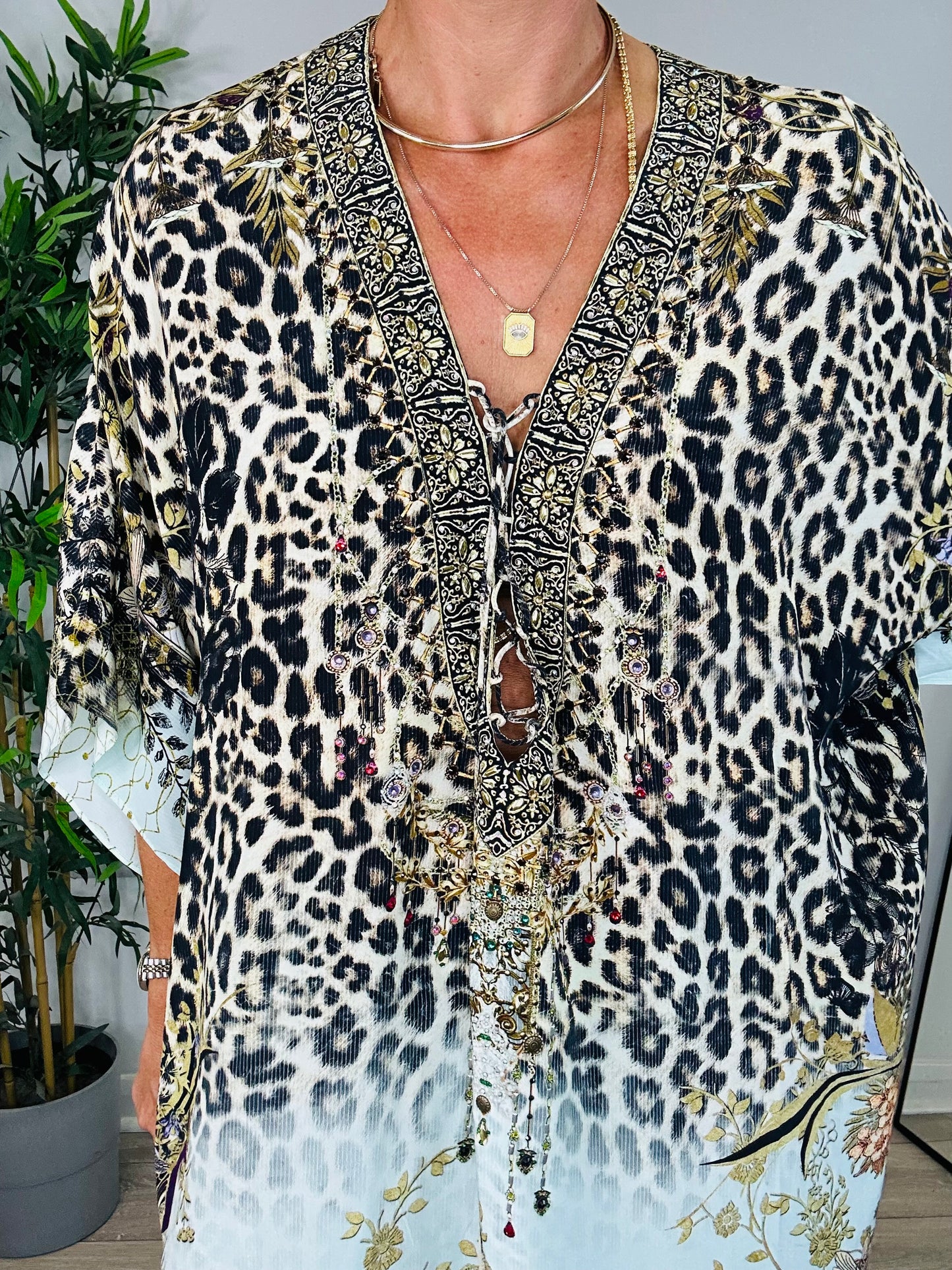Leopard Print Silk Kaftan - O/S