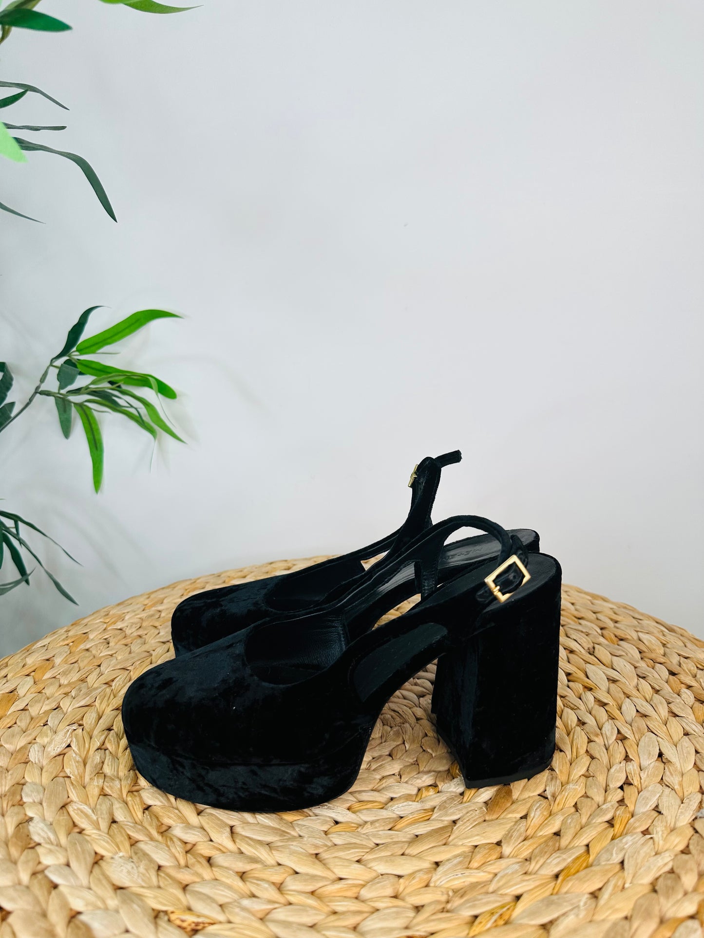 Velvet Slingback Platform Pumps - Size 37