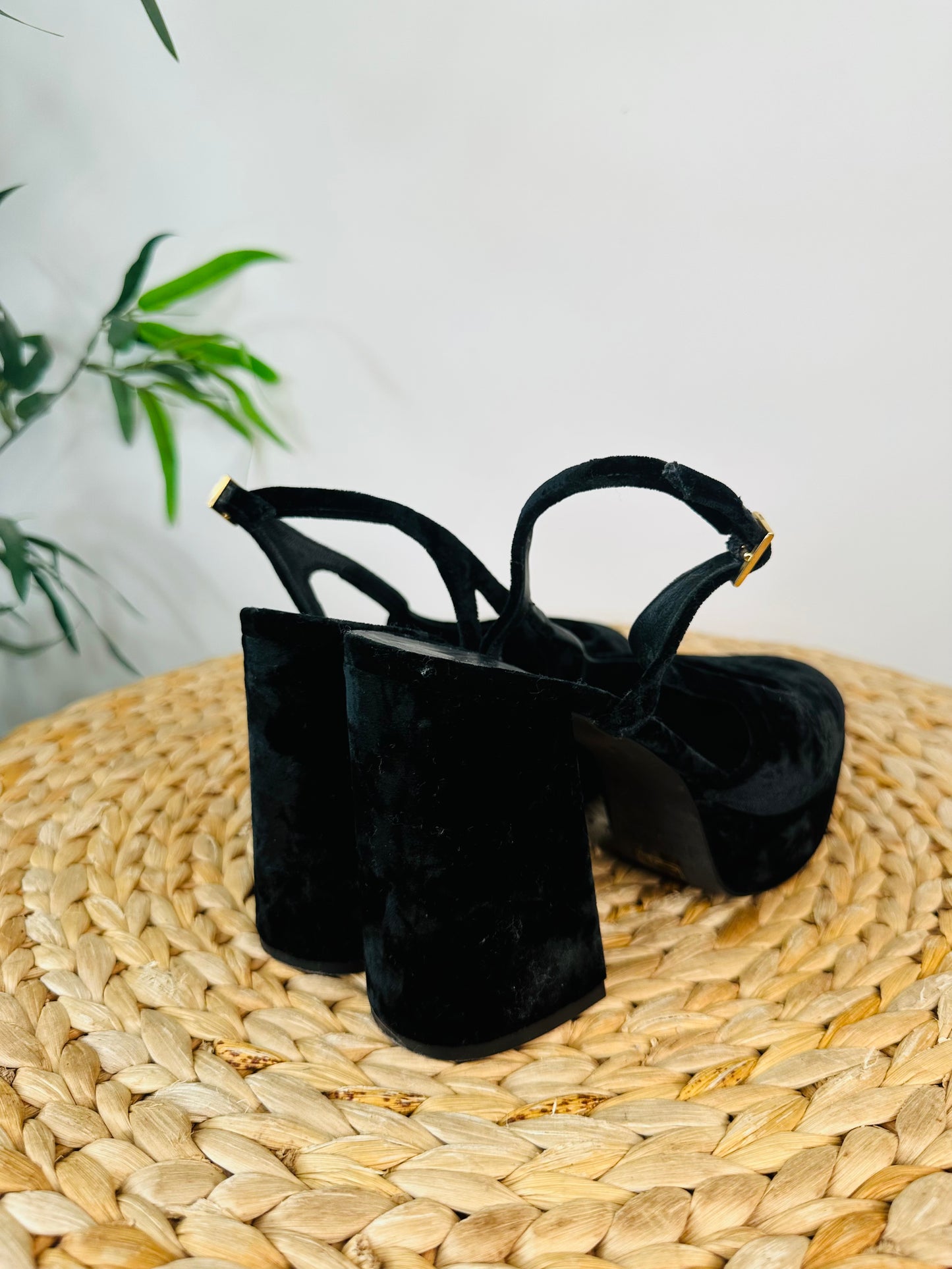 Velvet Slingback Platform Pumps - Size 37